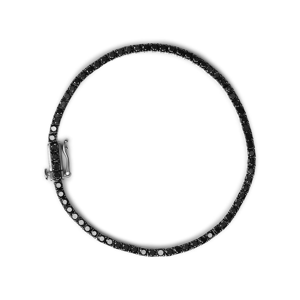 .925 Sterling Silver 4-Prong Set Treated Black Round-Cut Diamond Classic Tennis Bracelet (Black Color, I2-I3 Clarity) - 7.25" - Friggin Jewelry