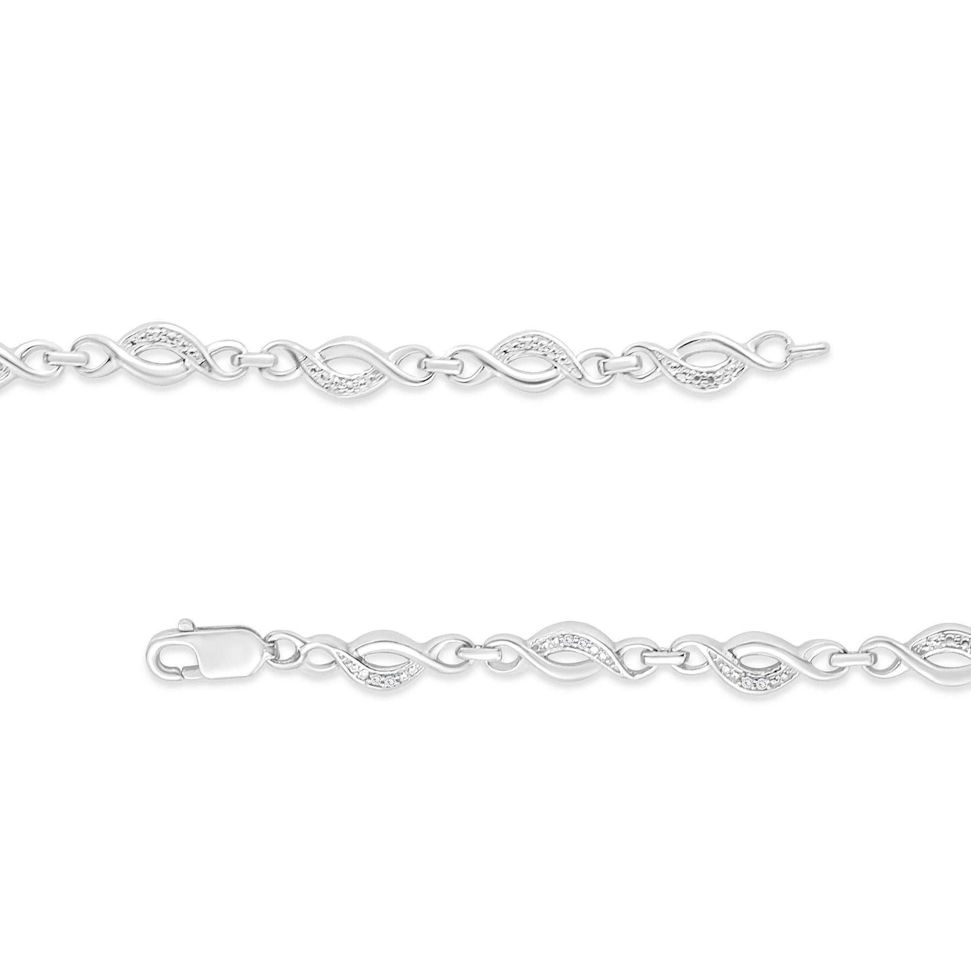 Bracciale a maglie curve a spirale con diamanti incastonati a griffe in argento sterling 925 (colore IJ, purezza I3) - 7,25" - Friggin Jewelry