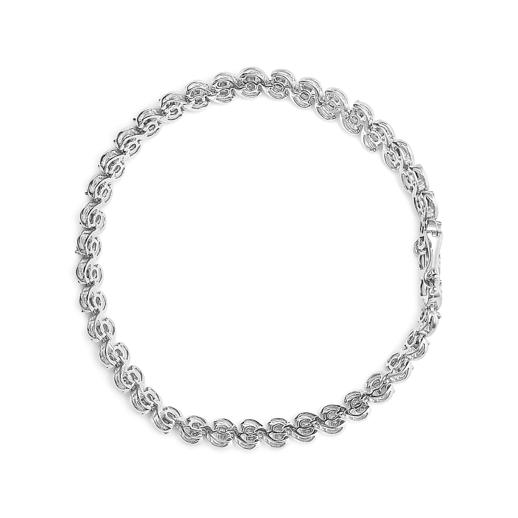 .925 Sterling Silver 1/4 Cttw Miracle Set Diamond and Beaded 7.25" Tennis Bracelet (I-J Color, I2-I3 Clarity) - Friggin Jewelry
