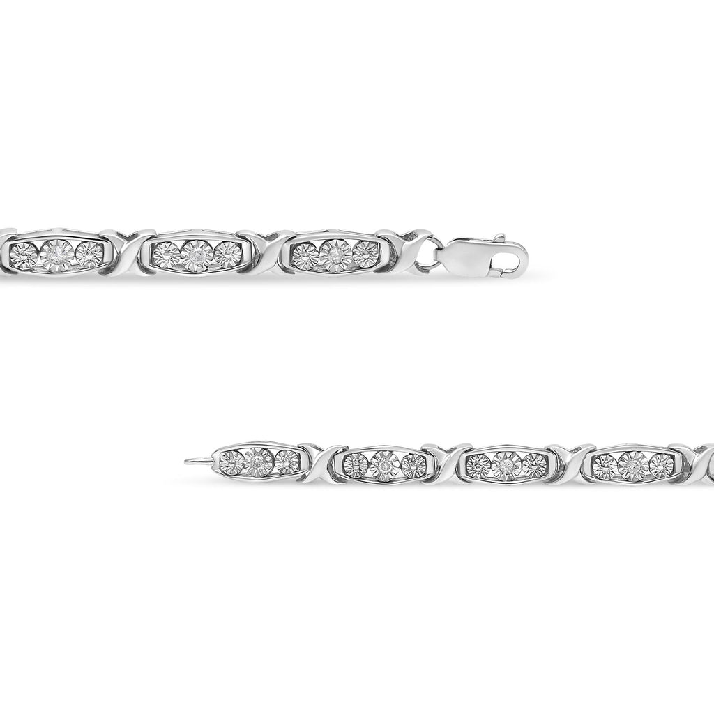 Bracciale a maglie con 3 pietre in argento sterling 925 da 1/10 ct con diamanti Miracle Set (colore IJ, qualità I2-I3) - 7,25 pollici - Friggin Jewelry
