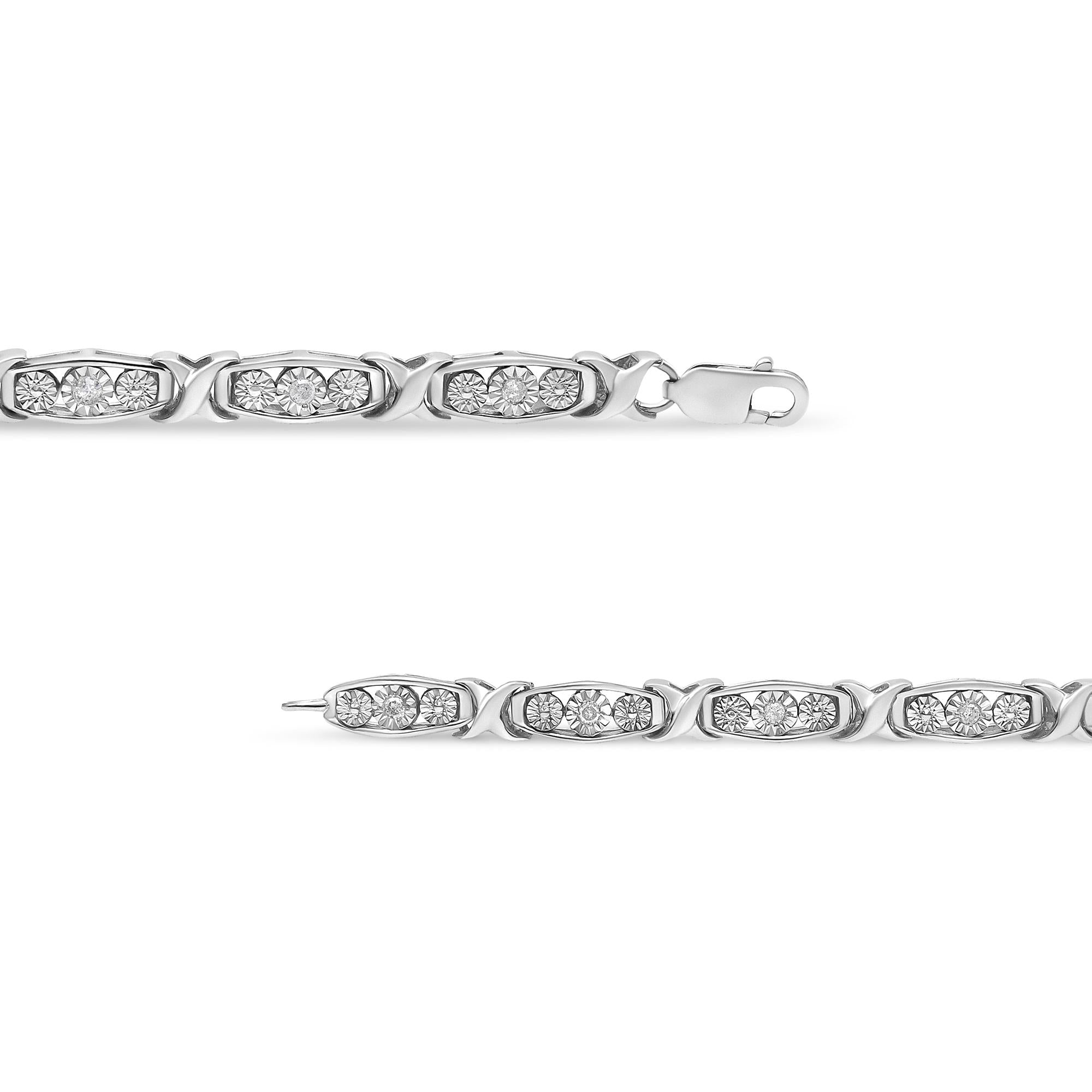 Bracciale a maglie con 3 pietre in argento sterling 925 da 1/10 ct con diamanti Miracle Set (colore IJ, qualità I2-I3) - 7,25 pollici - Friggin Jewelry