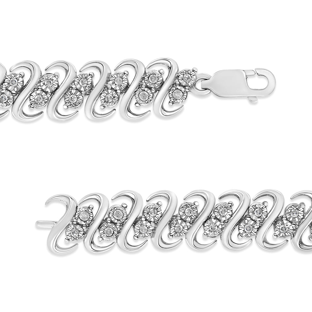 .925 Sterling 1/2 Cttw Diamond Double Row S-Link Bracelet (I-J Color, I2-I3 Clarity) - 7.25" Inches - Friggin Jewelry