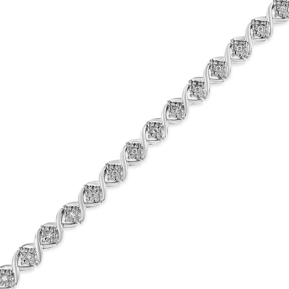 Bracciale in argento sterling 925 con diamanti taglio rotondo da 1/4 ct a "X" (colore IJ, purezza I3) - Misura 7,25" - Friggin Jewelry