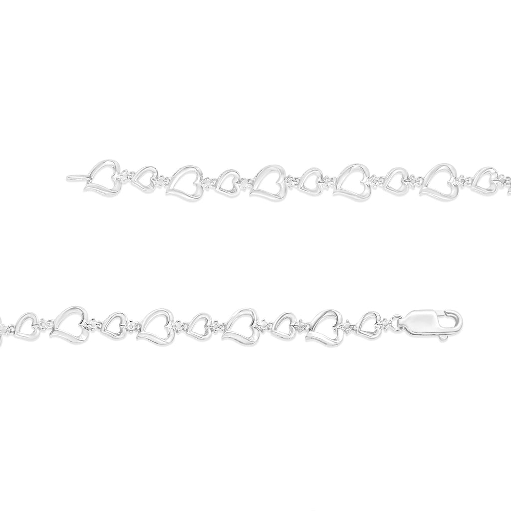 Bracciale a maglie alternate a forma di cuore con diamanti incastonati a griffe in argento sterling 925 (colore IJ, purezza I3) - 7,25" pollici - Friggin Jewelry