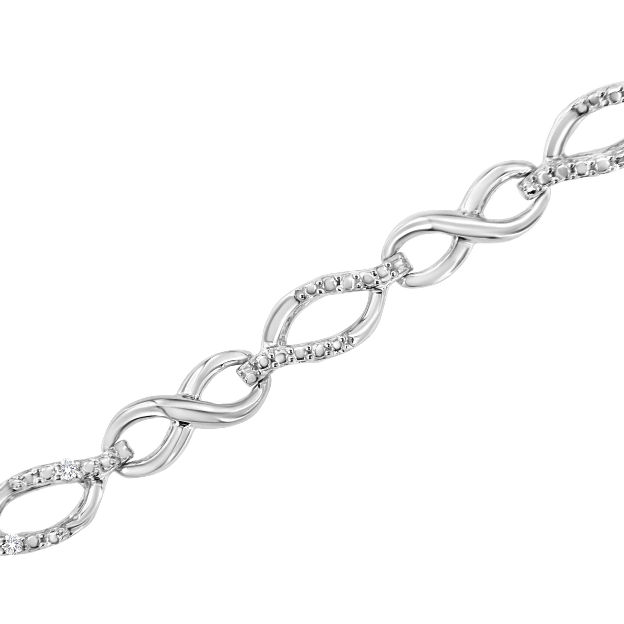 Bracciale in argento sterling 925 con maglie alternate a forma di infinito e a forma di pera e diamanti (colore IJ, purezza I3) - 7,25 pollici - Friggin Jewelry
