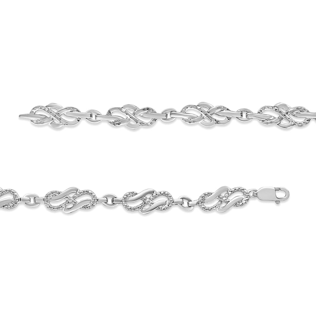 .925 Sterling Silver Prong Set Diamond Accent Infinity Weave Link 7.25" Bracelet (I-J Color, I3 Clarity) - Friggin Jewelry