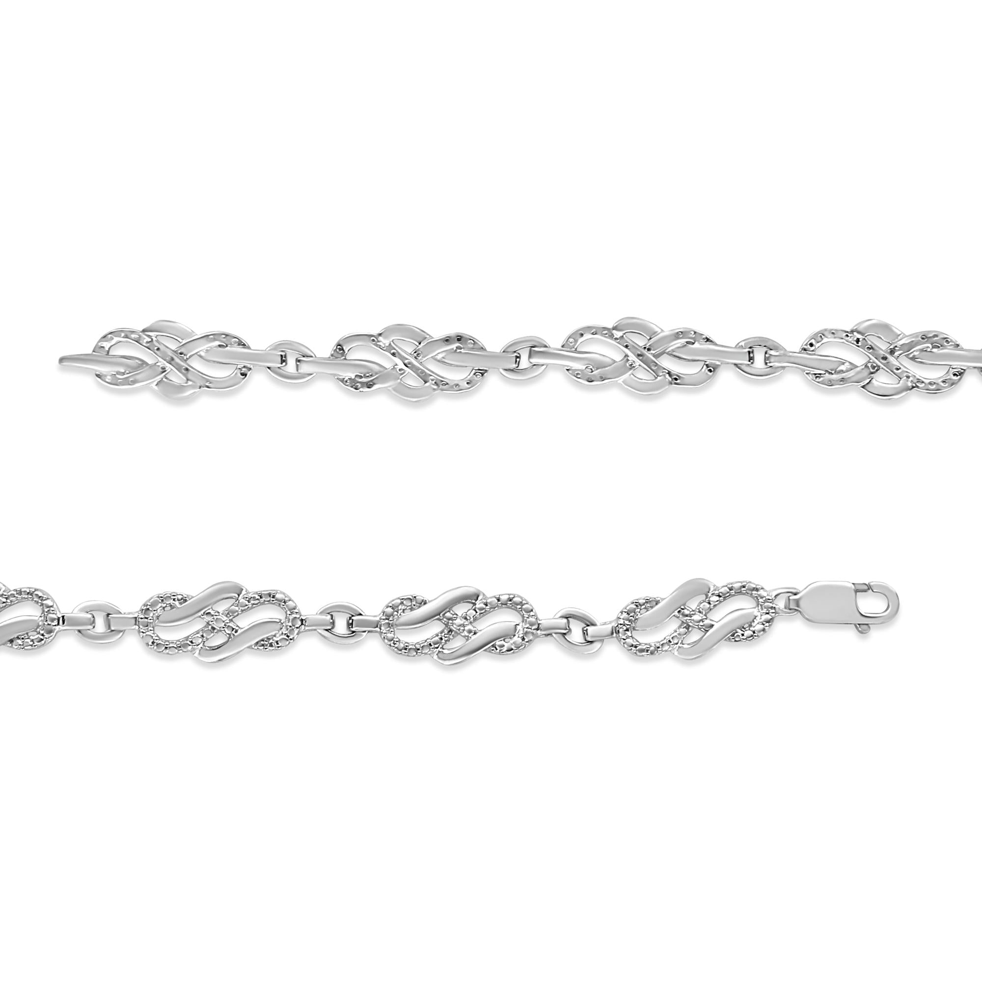 Bracciale in argento sterling 925 con maglie intrecciate a infinito e diamanti incastonati a griffe, 7,25 pollici (colore IJ, purezza I3) - Friggin Jewelry
