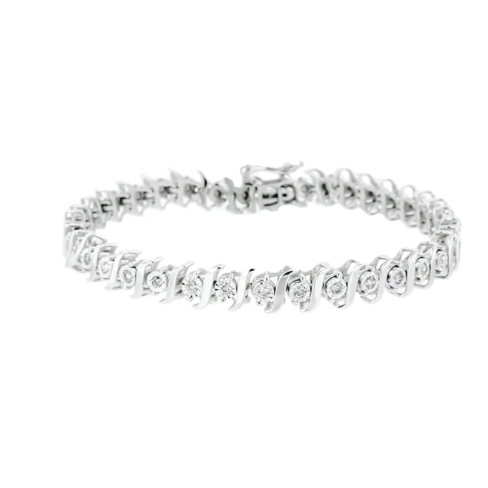 Bracciale tennis in argento sterling 925 con diamanti da 1/2 carati incastonati a forma di "S" - (colore JK, purezza I2-I3) - Misura 7,50 - Friggin Jewelry