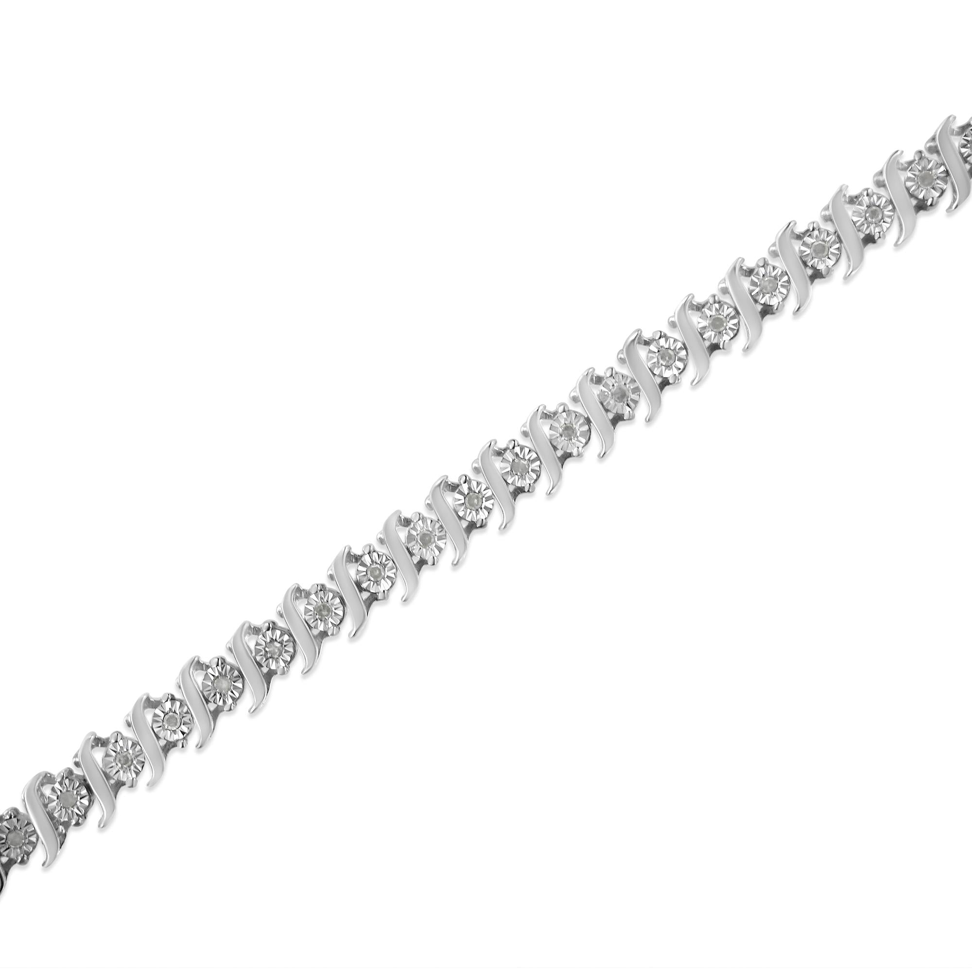 .925 Sterling Silver 1/4 Cttw Diamond Miracle-Set "S" Link Tennis Bracelet (I-J Color, I3 Clarity) - Size 7.25" Inches - Friggin Jewelry