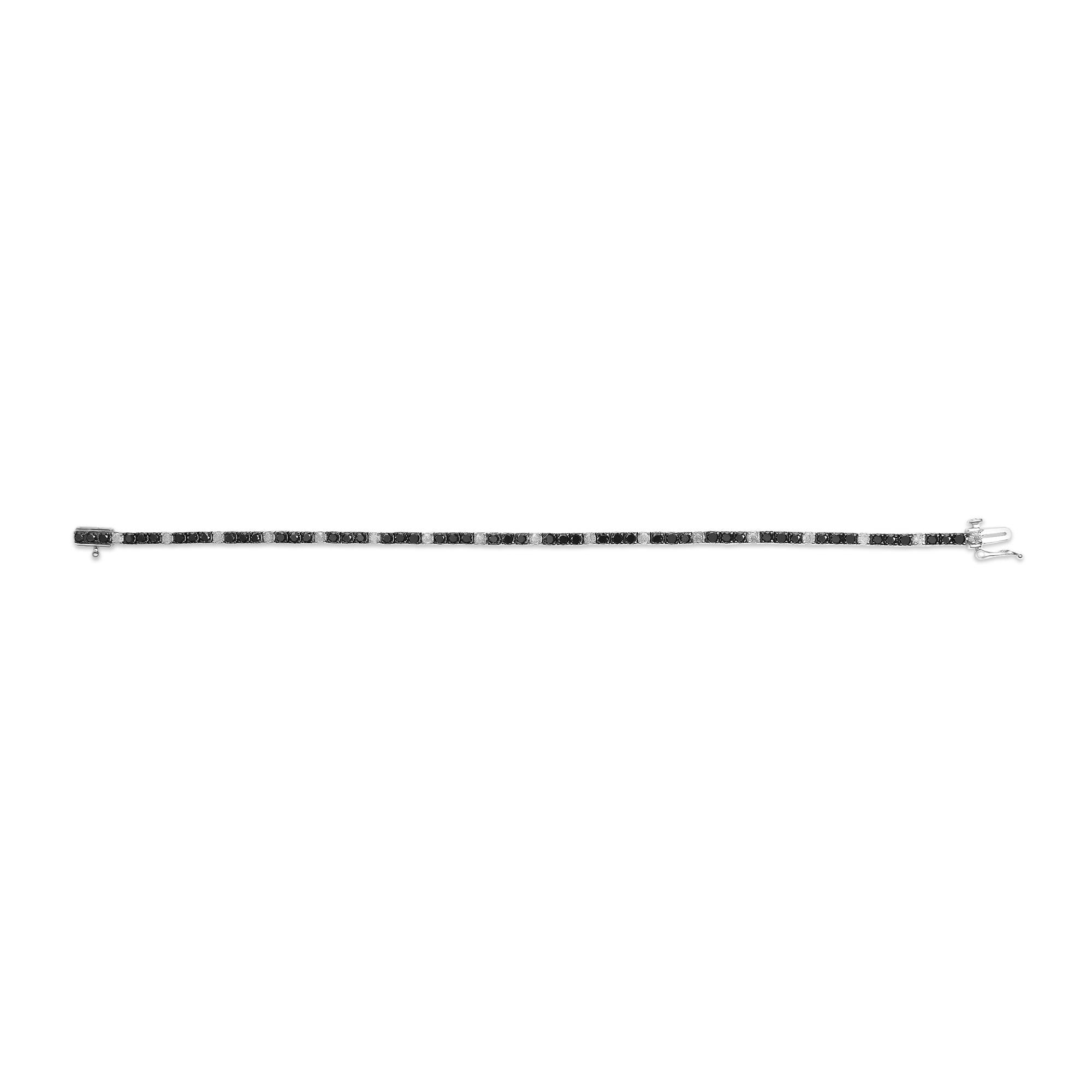 .925 Sterling Silver Black and White Diamond Tennis Bracelet (I-J Color, I2-I3 Clarity) - 7.25" Inches - Friggin Jewelry Premium