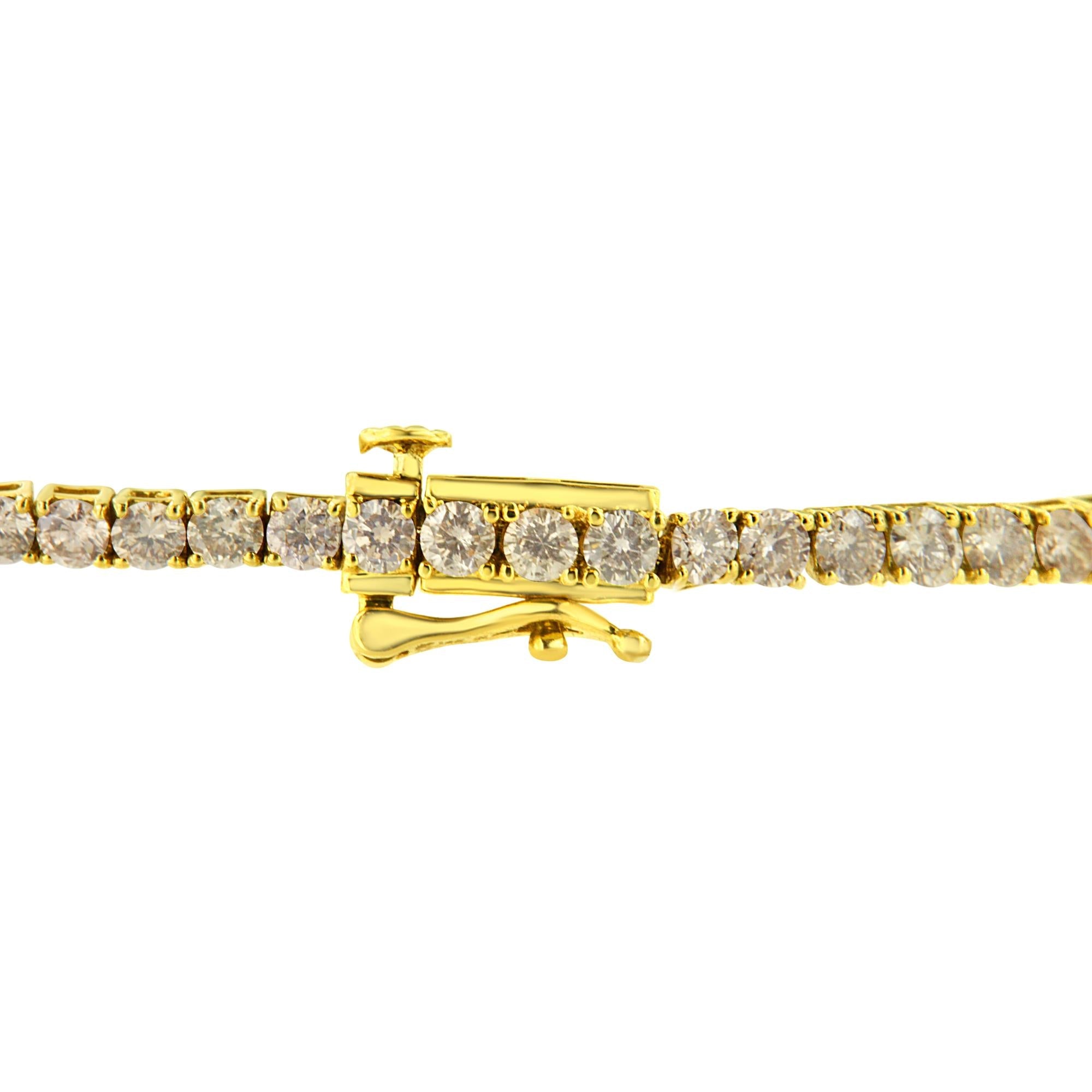 Pulsera clásica de tenis de plata de ley 925 bañada en oro amarillo de 14 quilates con diamantes de talla redonda engastados en 4 puntas (color KL, claridad I2-I3) - Talla 7,25" - Friggin Jewelry