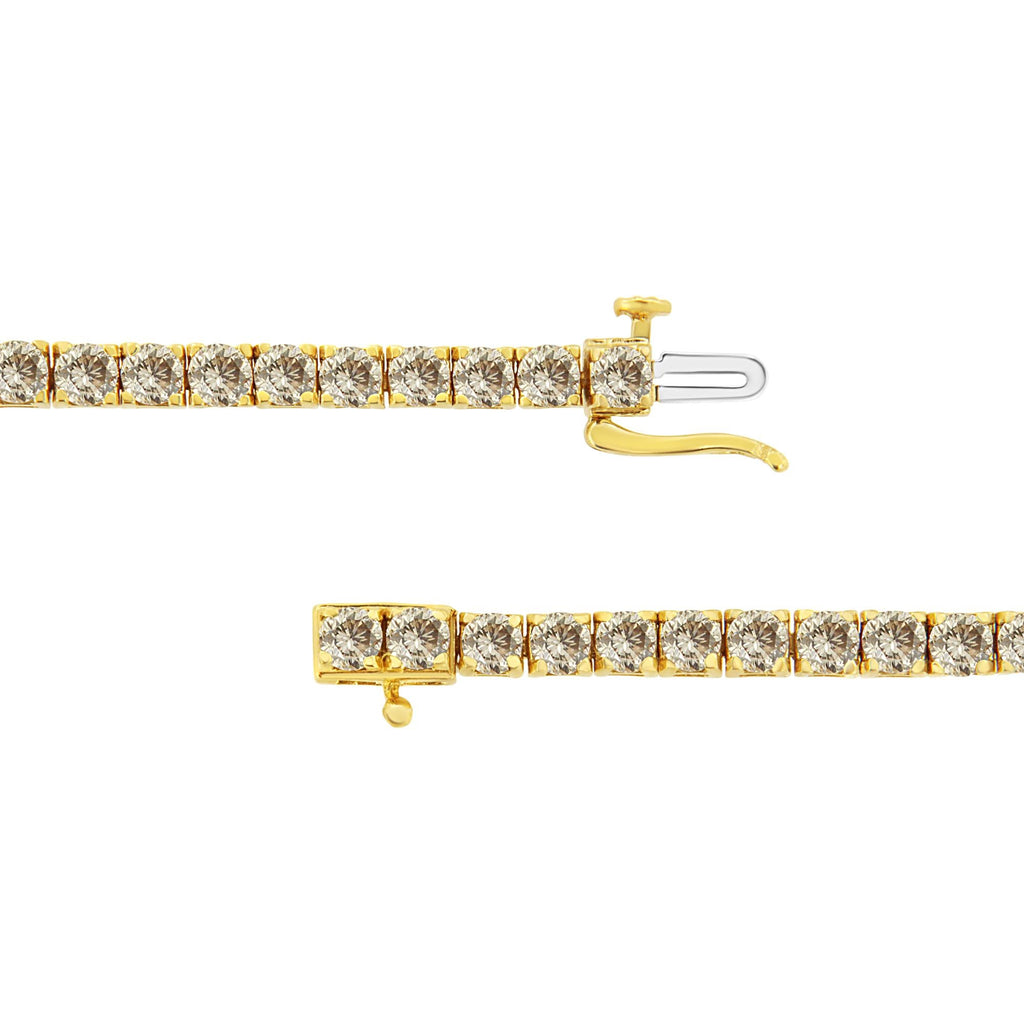 Bracciale tennis classico a maglie in argento sterling 925 placcato oro giallo 14 carati con diamanti da 8,0 ct (colore KL, purezza I2-I3) - 7-1/4" - Friggin Jewelry