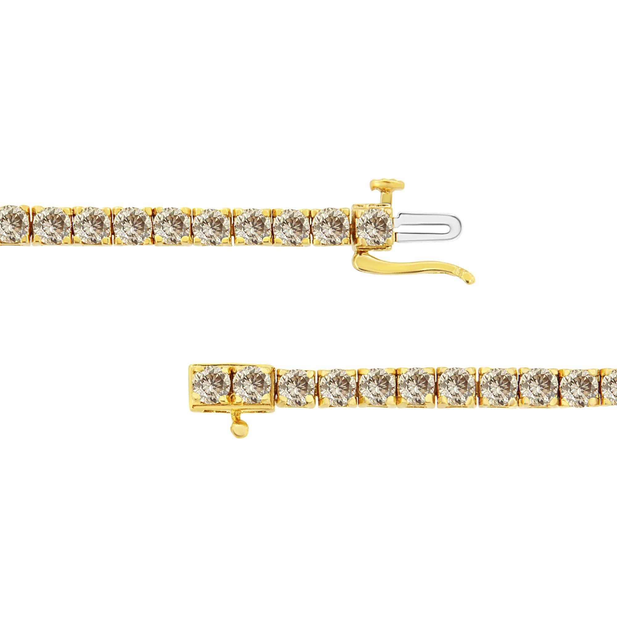 14K Yellow Gold Plated .925 Sterling Silver 8.0 Cttw Diamond Classic Link Tennis Bracelet (K-L Color, I2-I3 Clarity) - 7-1/4" - Friggin Jewelry Premium