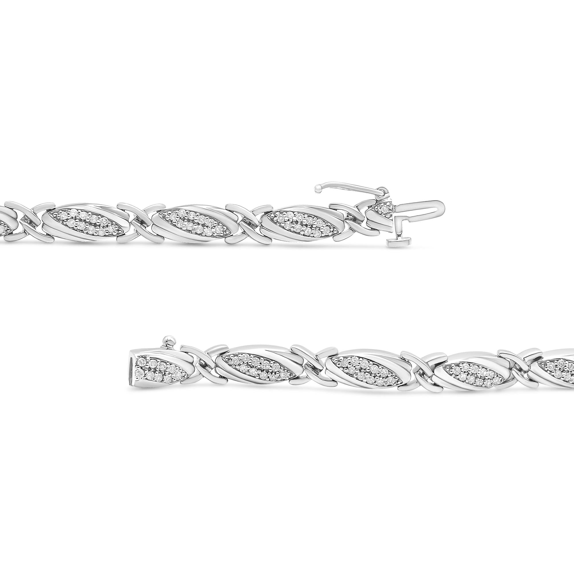 Bracciale a X in argento sterling 925 con diamanti rotondi da 1,00 ct (colore IJ, purezza I2-I3) - Misura 7,25" - Friggin Jewelry