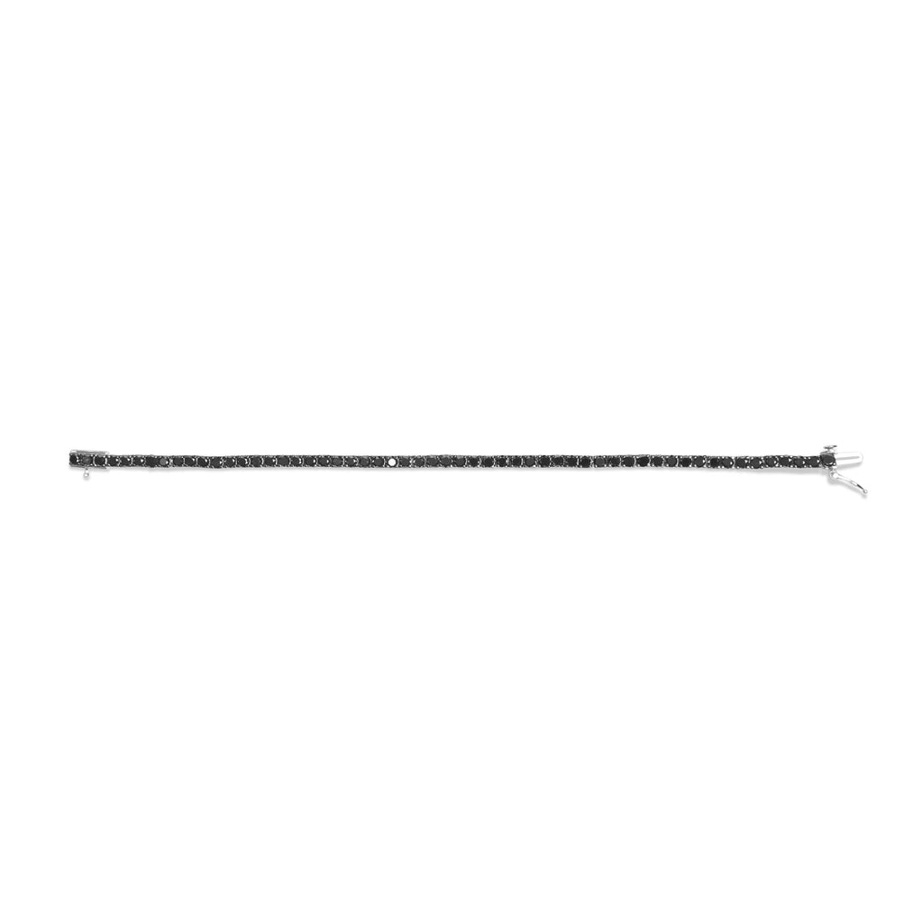 .925 Sterling Silver 4-Prong Set Treated Black Round-Cut Diamond Classic Tennis Bracelet (Black Color, I2-I3 Clarity) - 7.25" - Friggin Jewelry