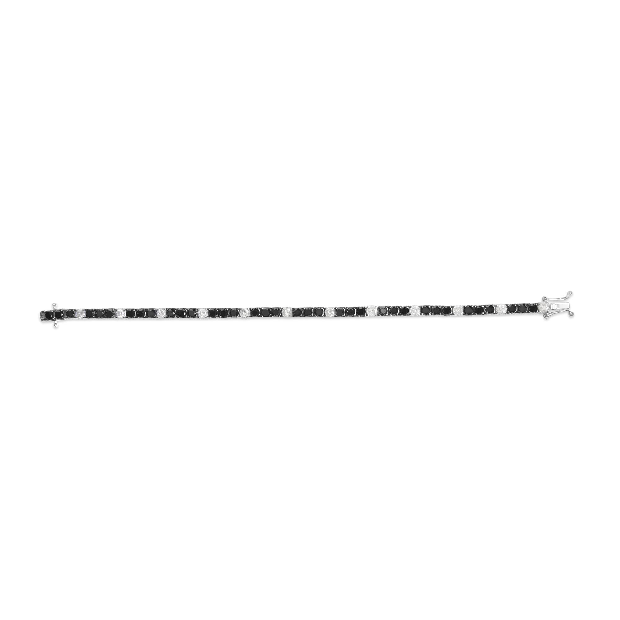 .925 Sterling Silver Black and White Diamond Tennis Bracelet (I-J Color, I2-I3 Clarity) - 7.25" Inches - Friggin Jewelry Premium