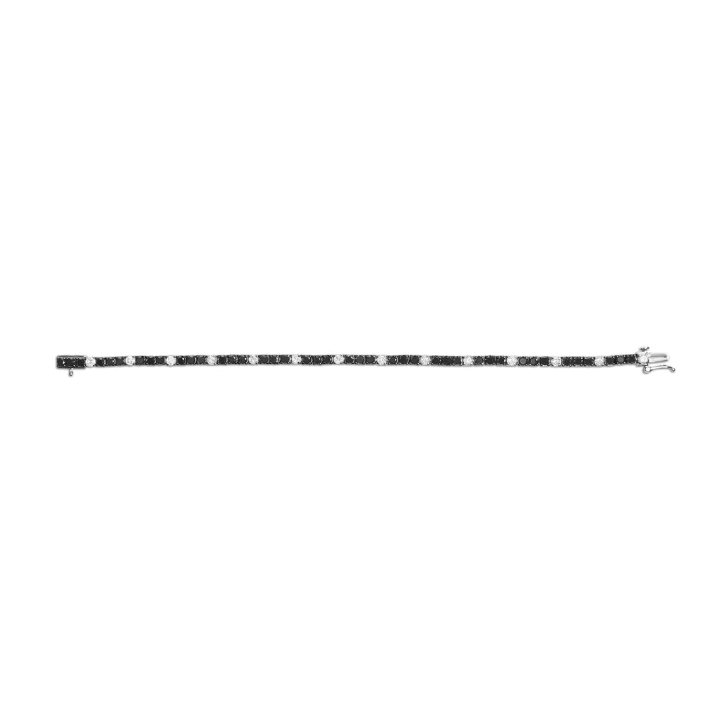 .925 Sterling Silver Black and White Diamond Tennis Bracelet (I-J Color, I2-I3 Clarity) - 7.25" Inches - Friggin Jewelry Premium