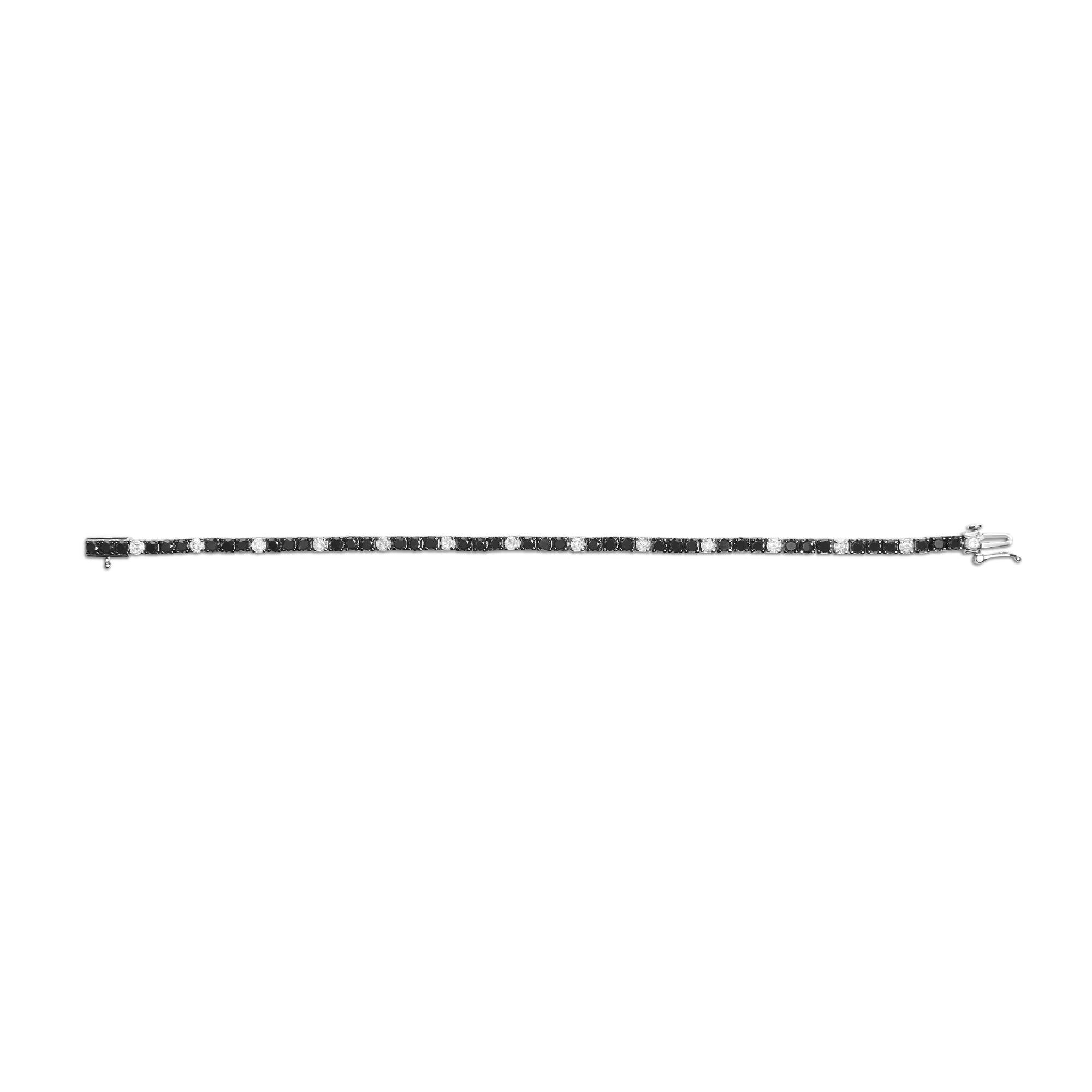 .925 Sterling Silver Black and White Diamond Tennis Bracelet (I-J Color, I2-I3 Clarity) - 7.25" Inches - Friggin Jewelry Premium