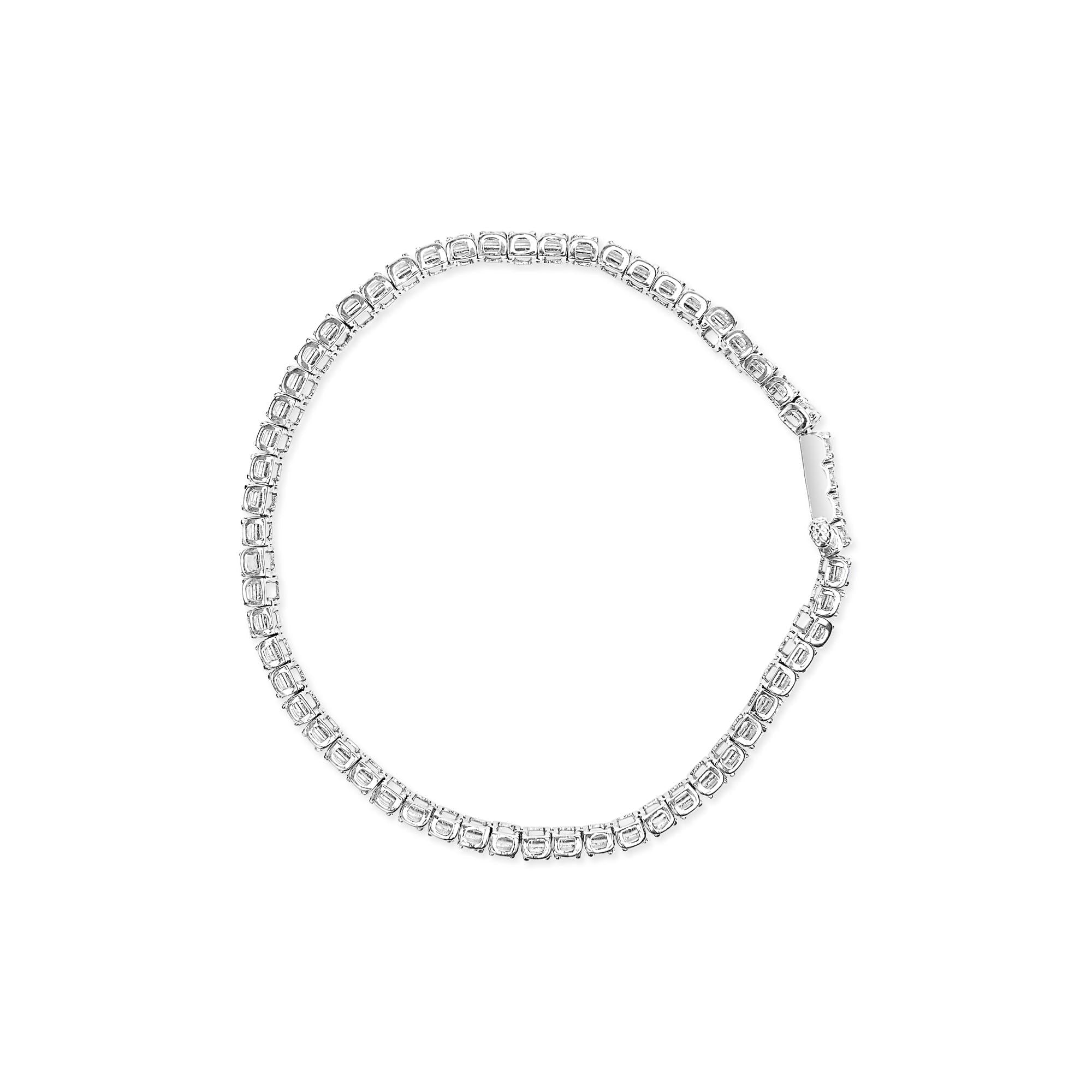 .925 Sterling Silver 1.0 Cttw Diamond Collar Line Link Bracelet (I-J Color, I1-I2 Clarity) - Size 7.25" Inches - Friggin Jewelry