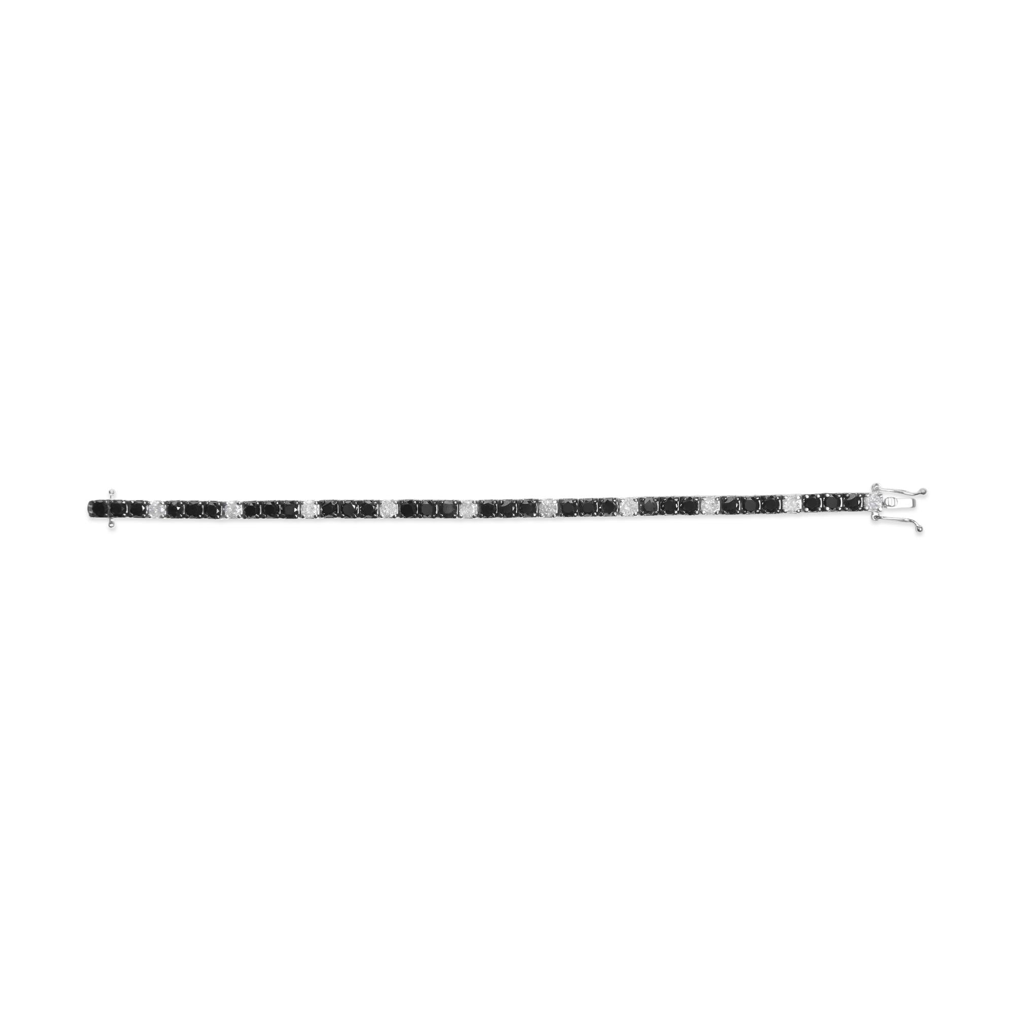 .925 Sterling Silver Black and White Diamond Tennis Bracelet (I-J Color, I2-I3 Clarity) - 7.25" Inches - Friggin Jewelry Premium