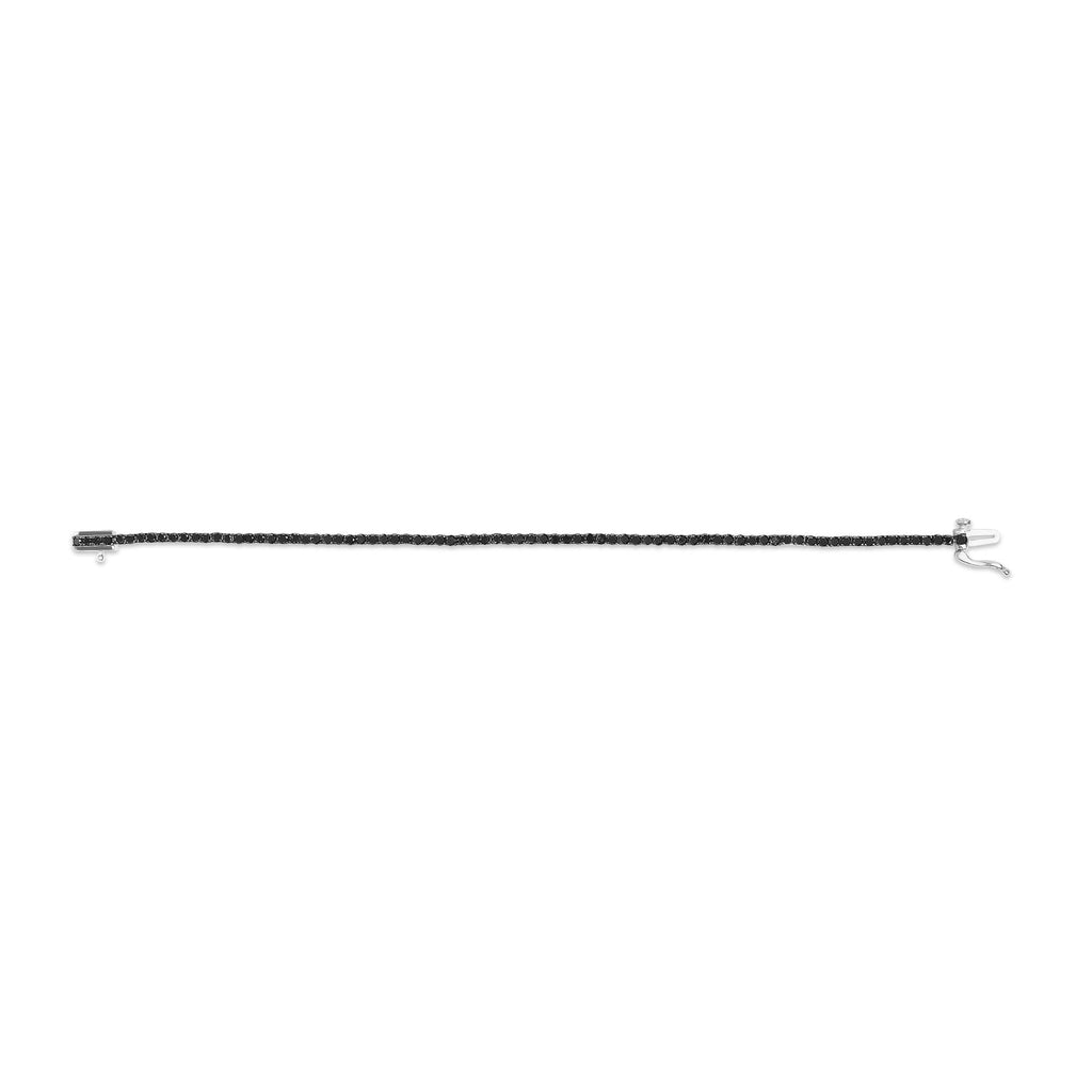 .925 Sterling Silver 4-Prong Set Treated Black Round-Cut Diamond Classic Tennis Bracelet (Black Color, I2-I3 Clarity) - 7.25" - Friggin Jewelry