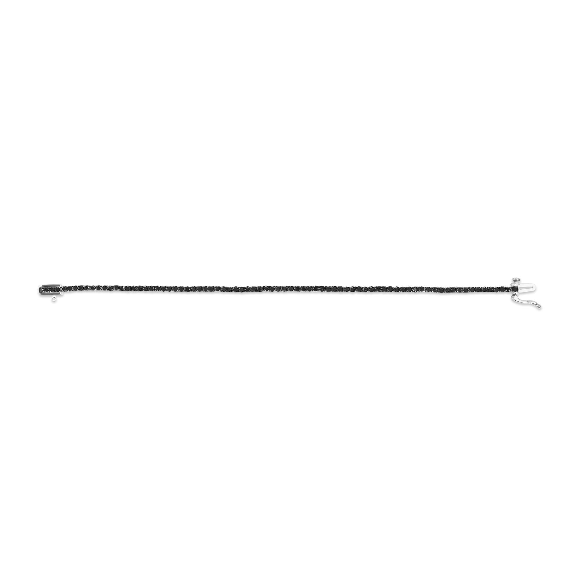 .925 Sterling Silver 4-Prong Set Treated Black Round-Cut Diamond Classic Tennis Bracelet (Black Color, I2-I3 Clarity) - 7.25" - Friggin Jewelry