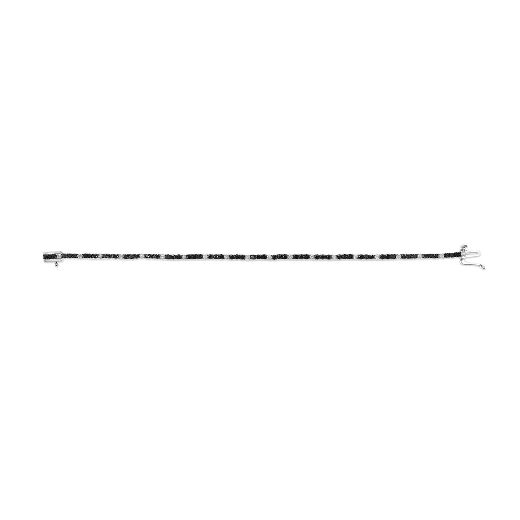 .925 Sterling Silver Black and White Diamond Tennis Bracelet (I-J Color, I2-I3 Clarity) - 7.25" Inches - Friggin Jewelry Premium