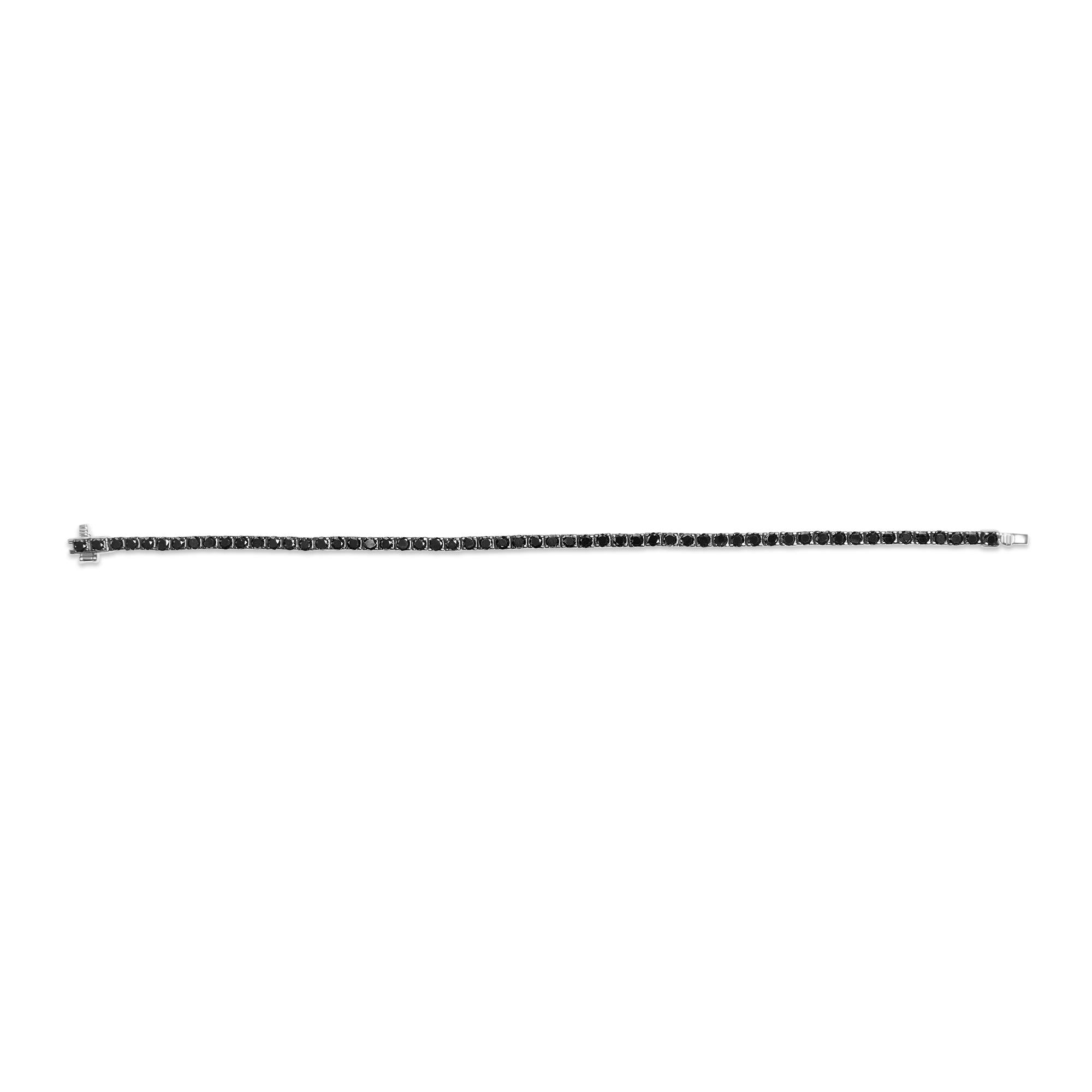 .925 Sterling Silver 4-Prong Set Treated Black Round-Cut Diamond Classic Tennis Bracelet (Black Color, I2-I3 Clarity) - 7.25" - Friggin Jewelry