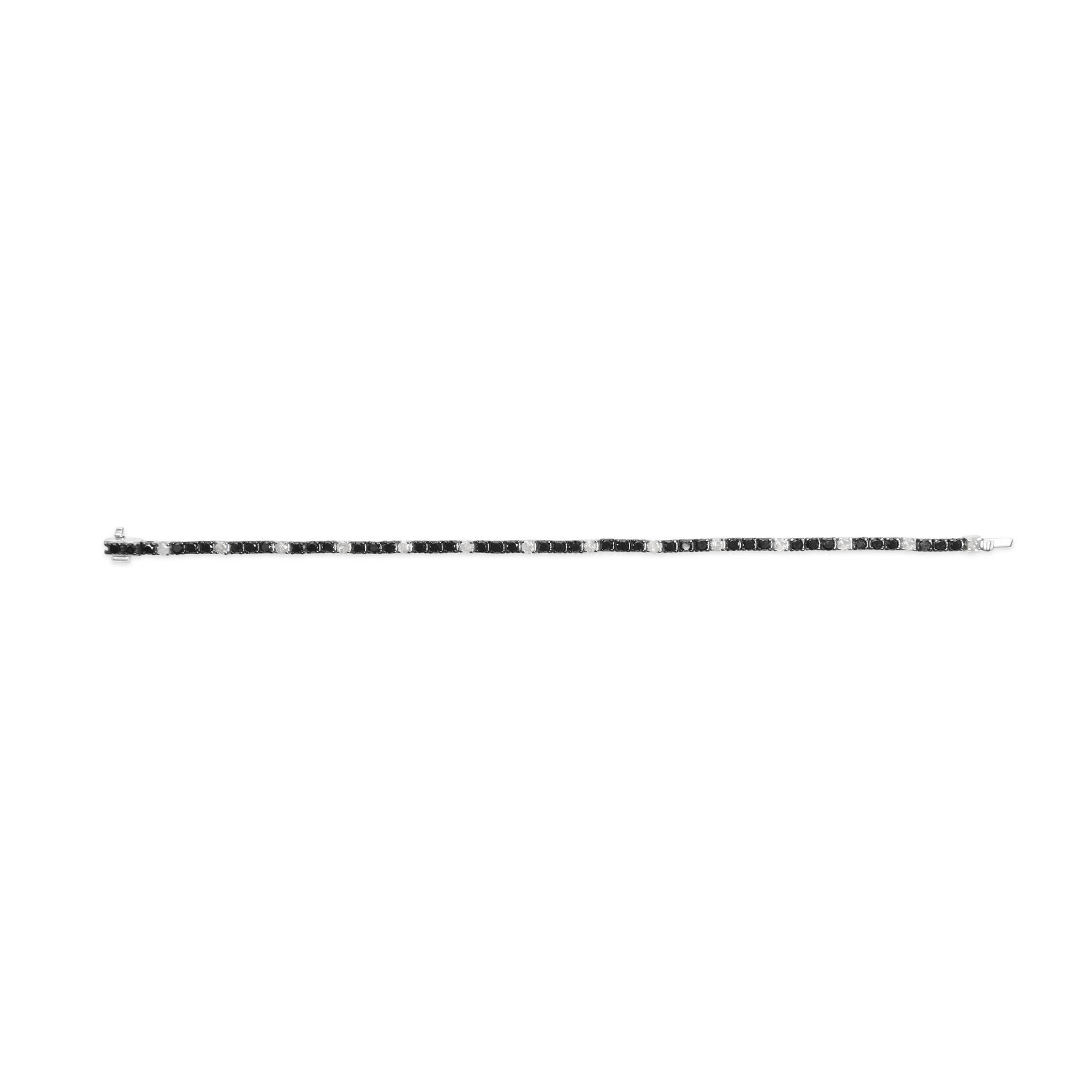 .925 Sterling Silver Black and White Diamond Tennis Bracelet (I-J Color, I2-I3 Clarity) - 7.25" Inches - Friggin Jewelry Premium