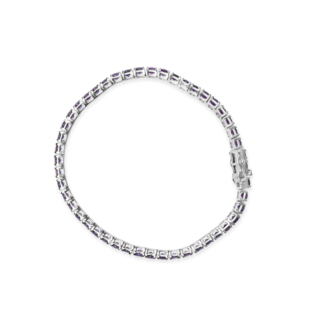 .925 Sterling Silver 7 3/8 Ctw Created Purple Amethyst Tennis Bracelet -7.25" Inches - Friggin Jewelry
