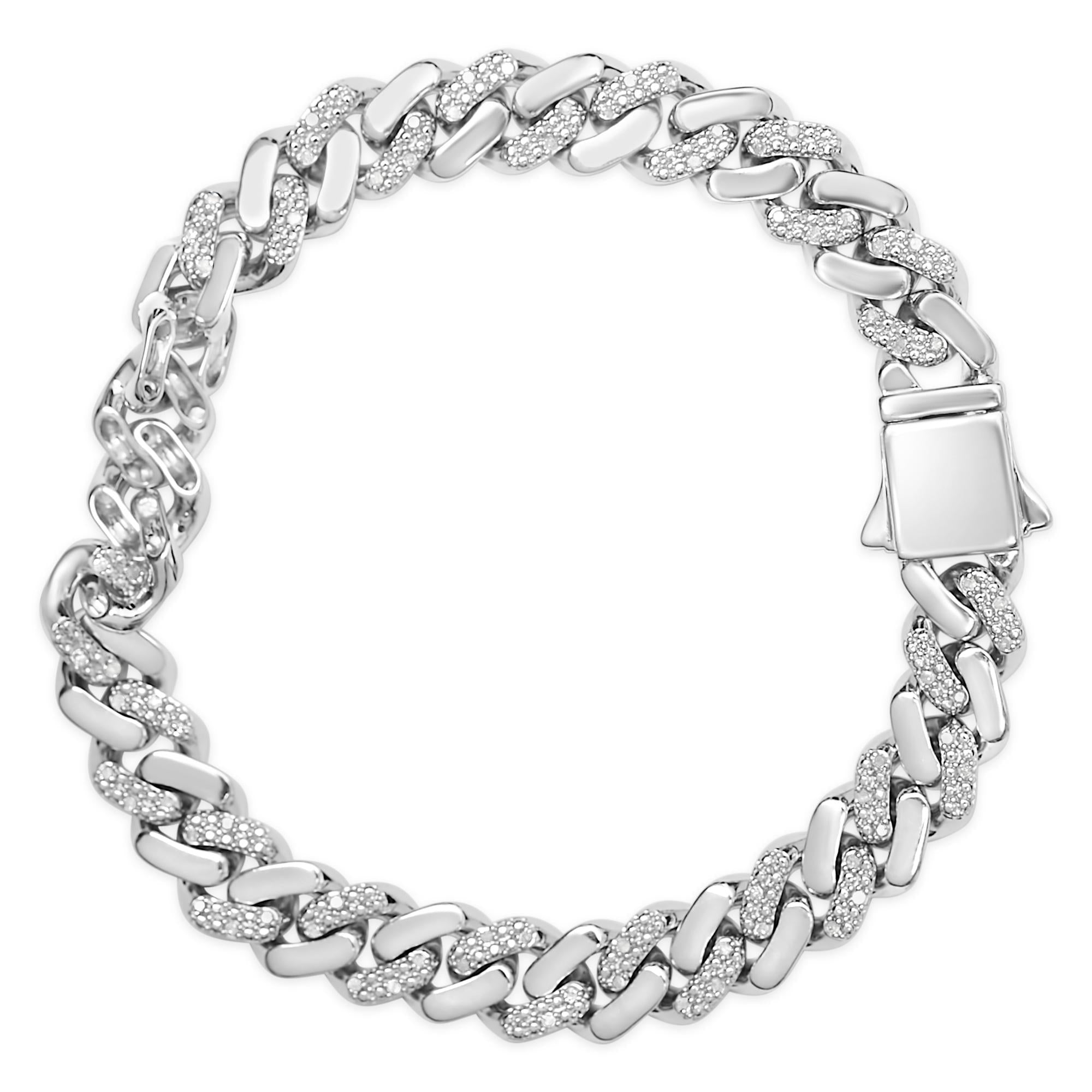 Pulsera de cadena cubana con diamantes de 1/2 quilates en plata de ley 925 (color IJ, claridad I3) - 8,5 pulgadas - Friggin Jewelry