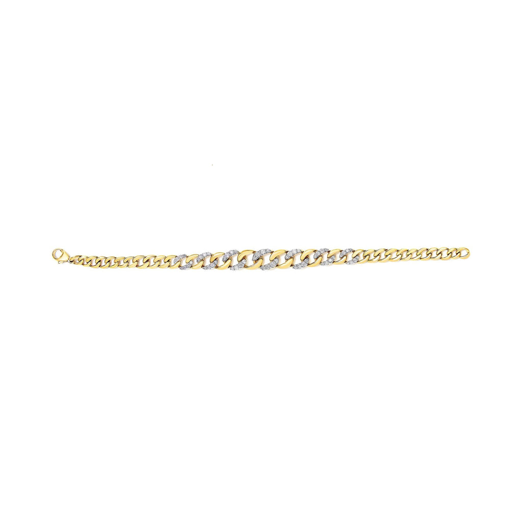 Pulsera de eslabones cubanos de plata de ley 925 bañada en oro amarillo de 14 quilates con diamantes de 1 1/4 quilates (color IJ, claridad I3) - 7,25" - Friggin Jewelry