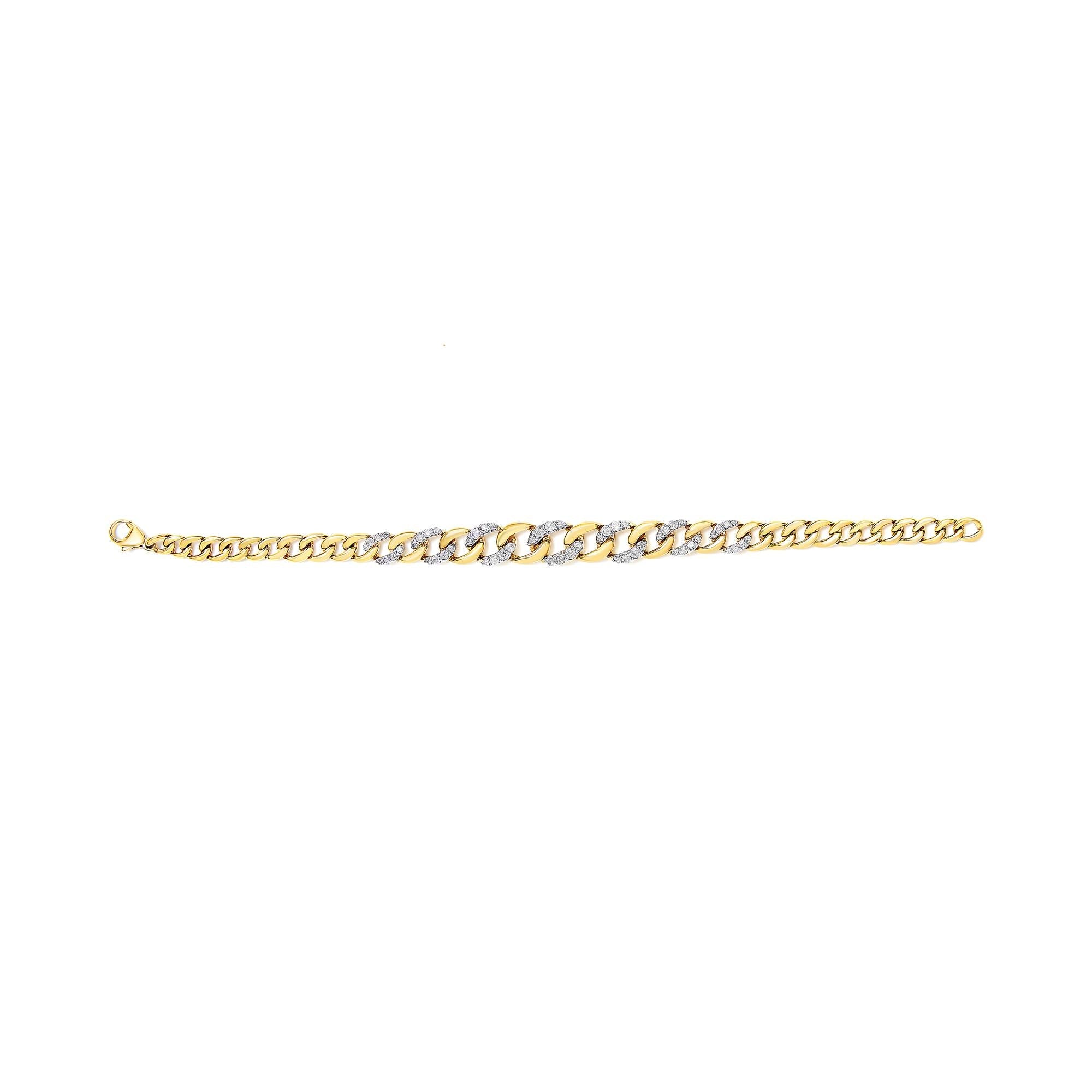 Bracciale a maglie cubane in argento sterling 925 placcato oro giallo 14 carati con diamanti da 1 1/4 carati (colore IJ, purezza I3) - 7,25" - Friggin Jewelry