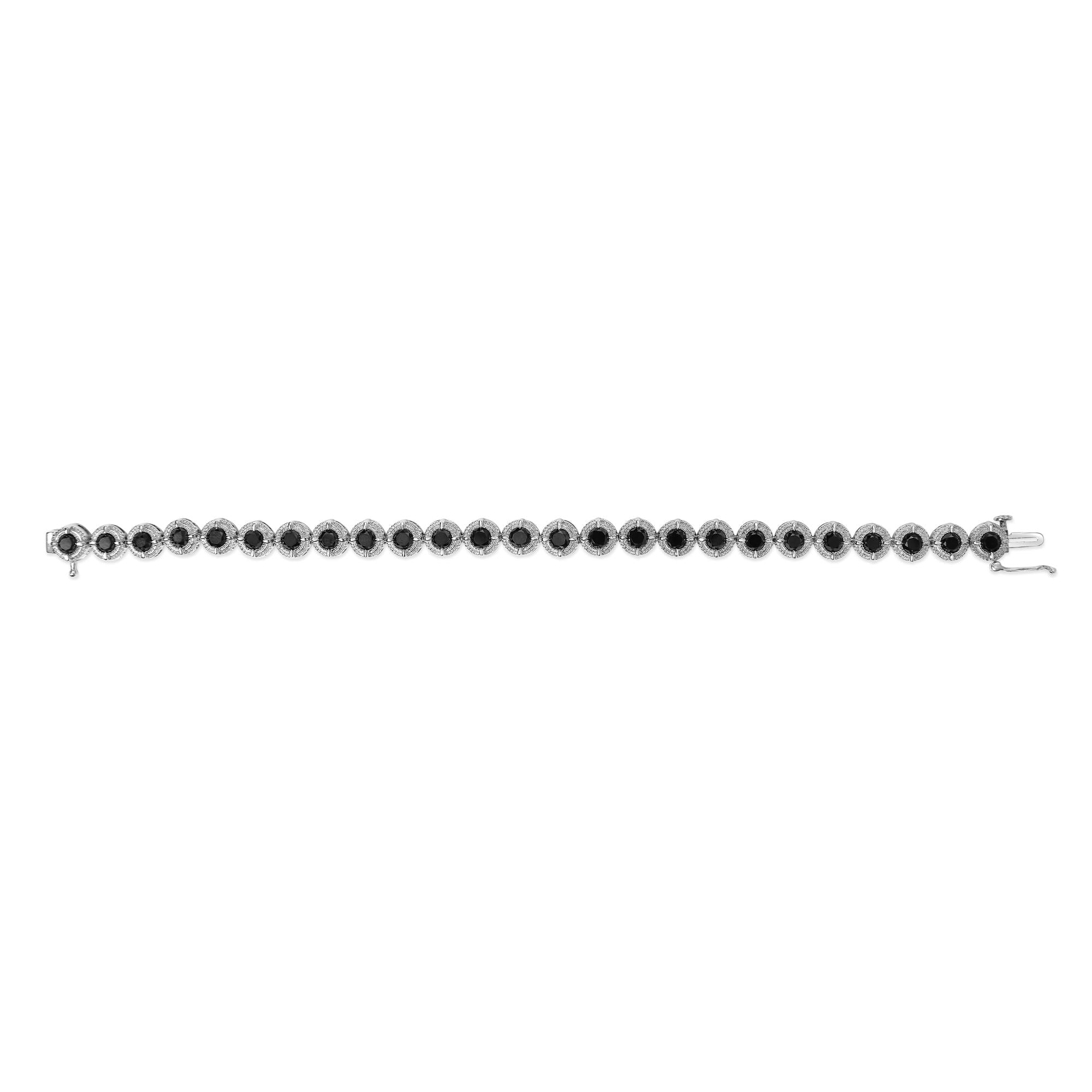 Pulsera de tenis de plata de ley 925 con eslabones milgrain de diamantes negros de 5,0 quilates - 18 cm - Friggin Jewelry