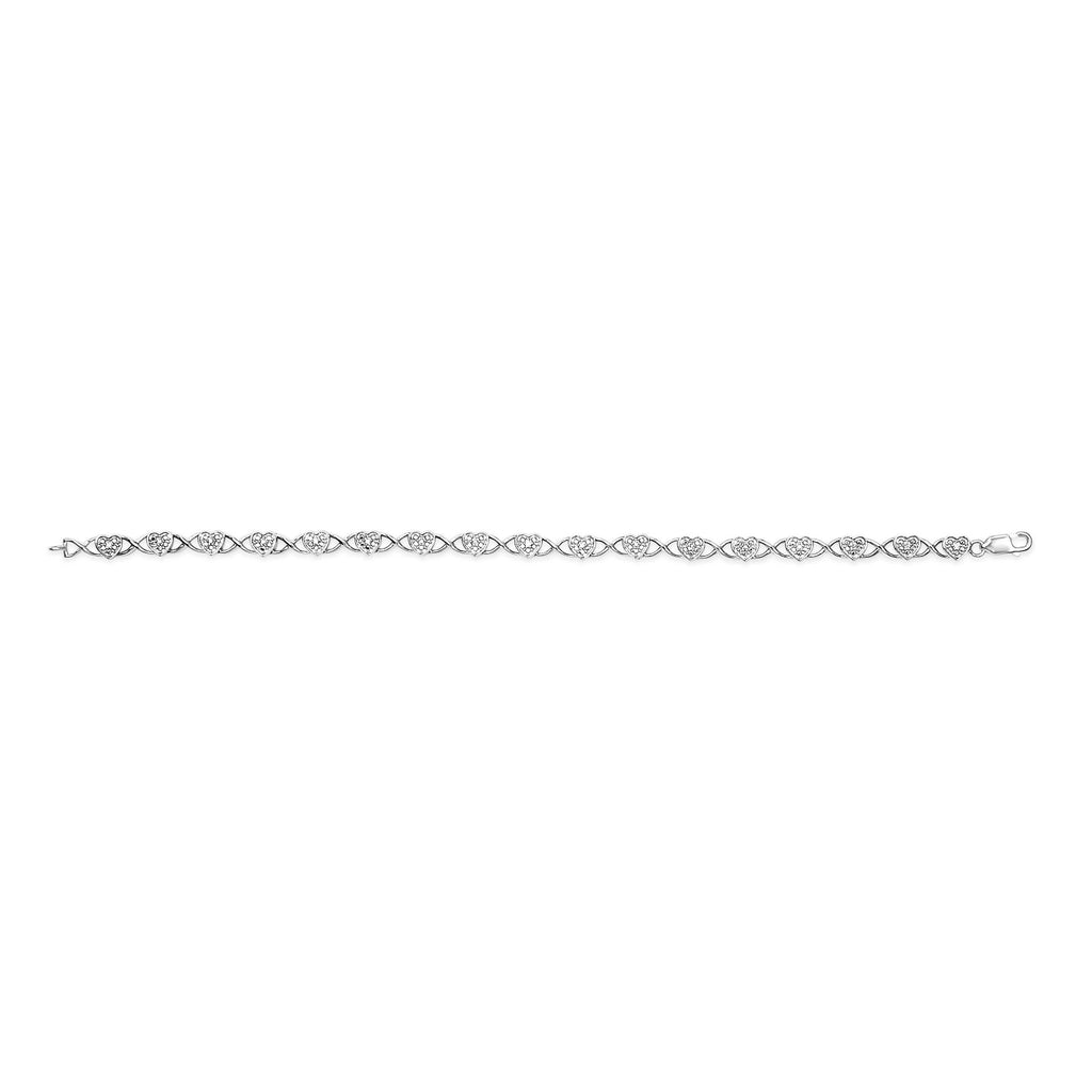 .925 Sterling Silver Diamond Accent Heart Link Bracelet (I-J Color, I3 Clarity) - 7.25" - Friggin Jewelry