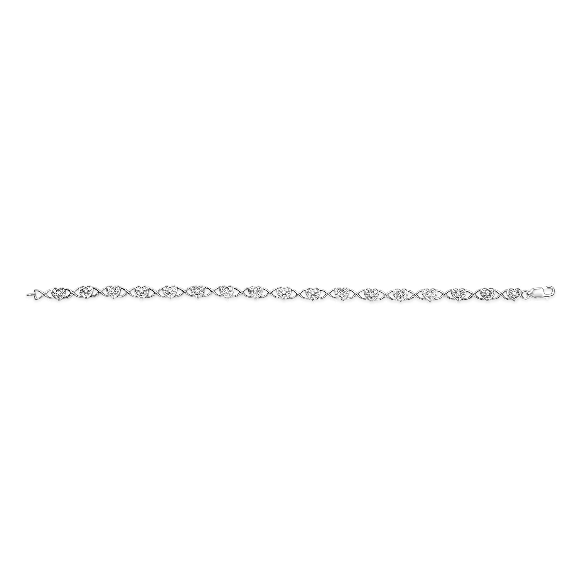 .925 Sterling Silver Diamond Accent Heart Link Bracelet (I-J Color, I3 Clarity) - 7.25" - Friggin Jewelry