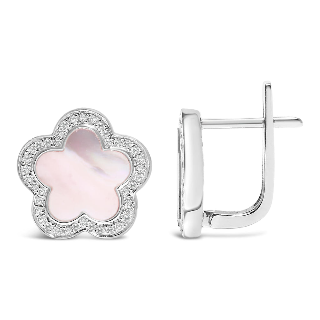 14K White Gold Mother of Pearl and 1/5 Cttw Diamond Halo Star Stud Earrings - Friggin Jewelry Premium