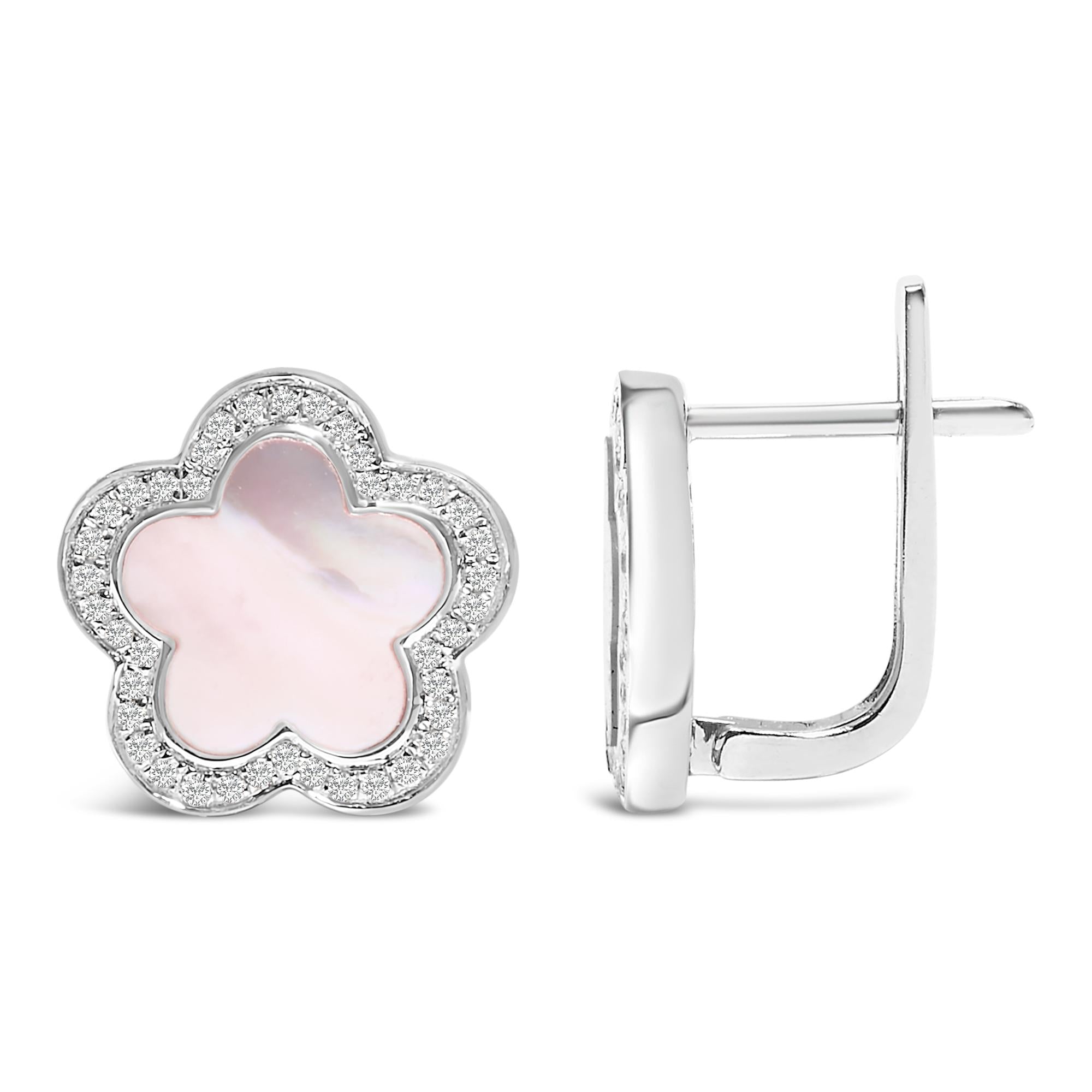 14K White Gold Mother of Pearl and 1/5 Cttw Diamond Halo Star Stud Earrings - Friggin Jewelry Premium