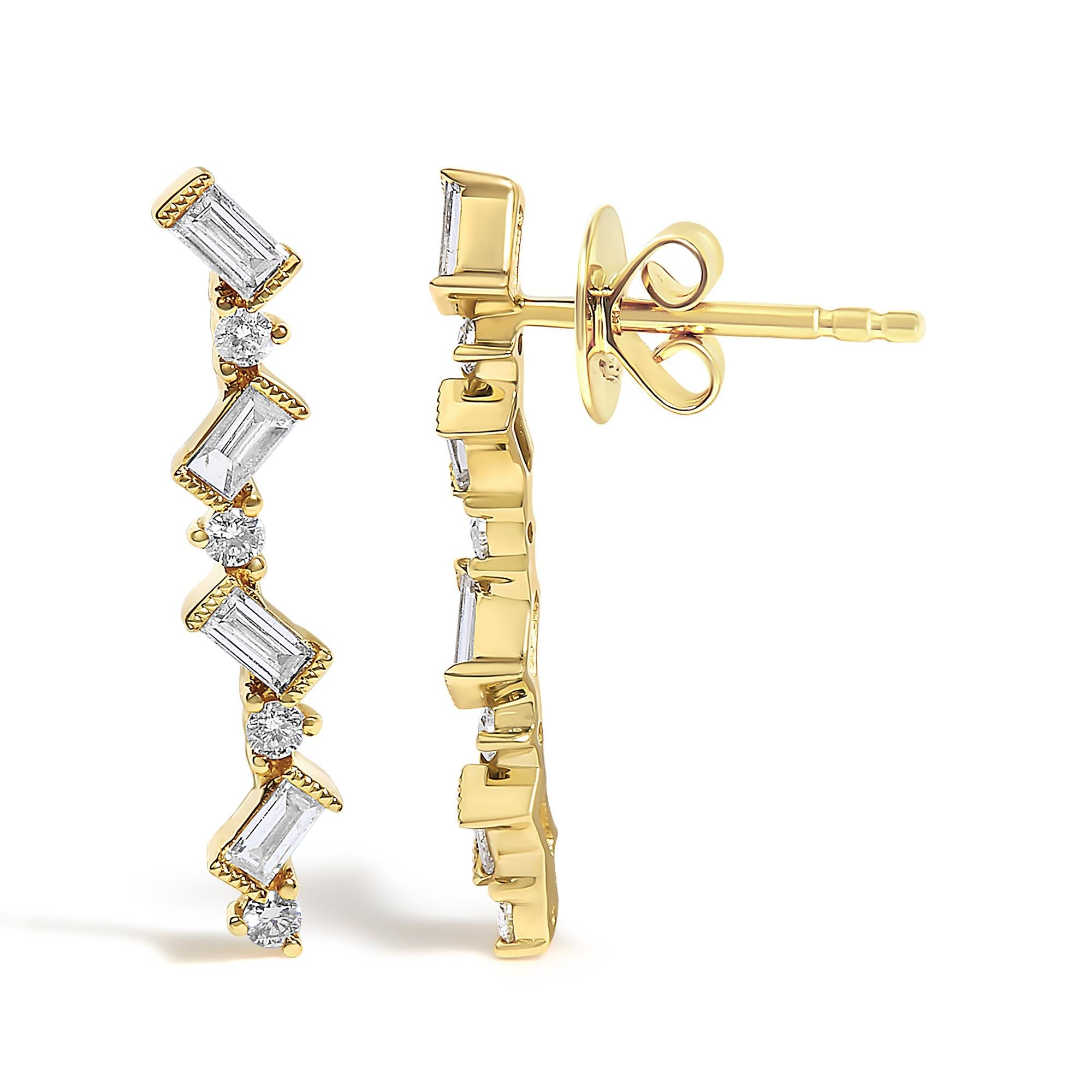 14K Yellow Gold 1/2 Cttw Diamond Zig Zag Drop Earrings (I-J Color, SI2-I1 Clarity) - Friggin Jewelry