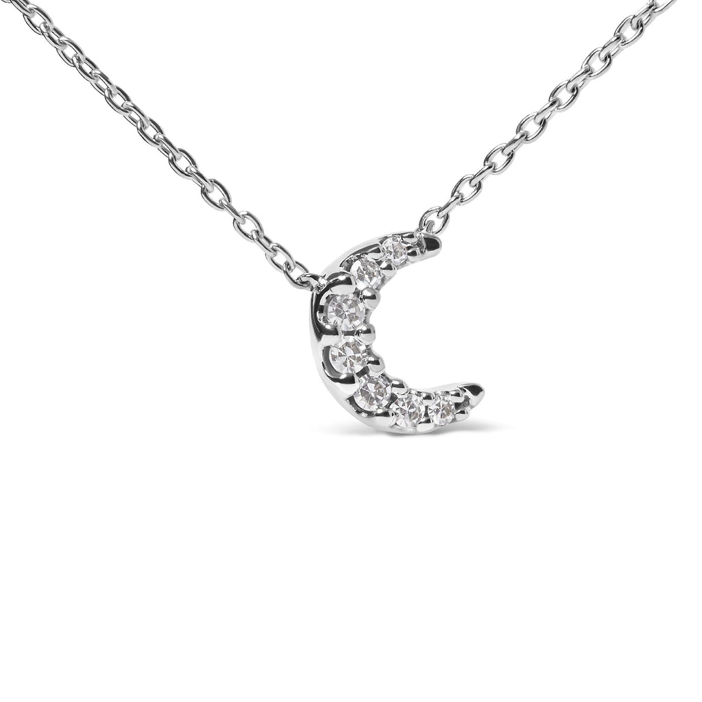 Collar con colgante de media luna de 45 cm en oro blanco de 10 quilates con detalles de diamantes (color HI, claridad I1-I2) - Friggin Jewelry