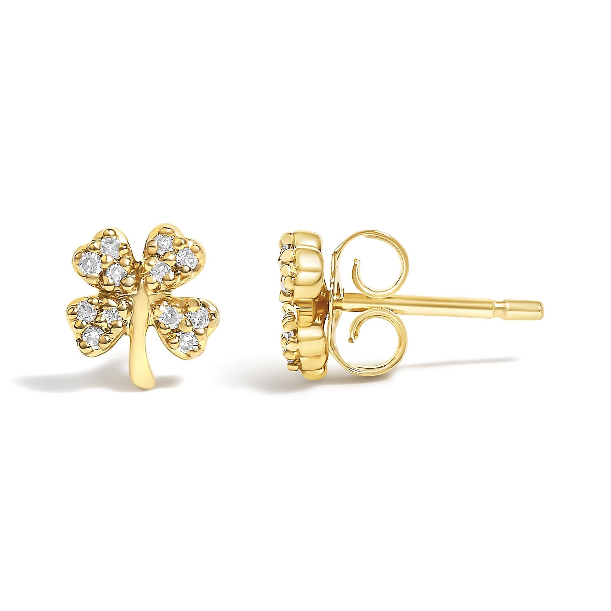Aretes de trébol de cuatro hojas con detalles de diamantes en oro amarillo de 10 quilates - Friggin Jewelry