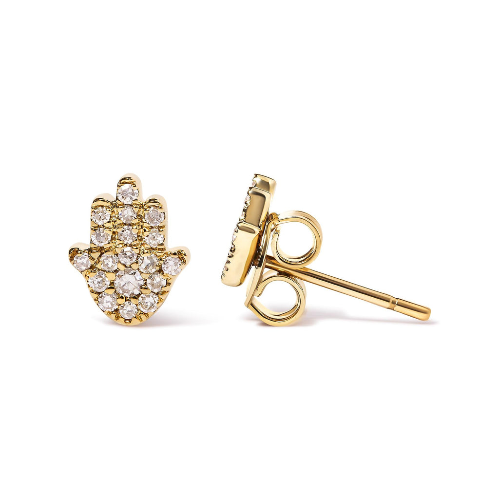 Aretes de oro amarillo de 10 quilates con hamsa y detalles de diamantes (color HI, claridad I1-I2) - Friggin Jewelry