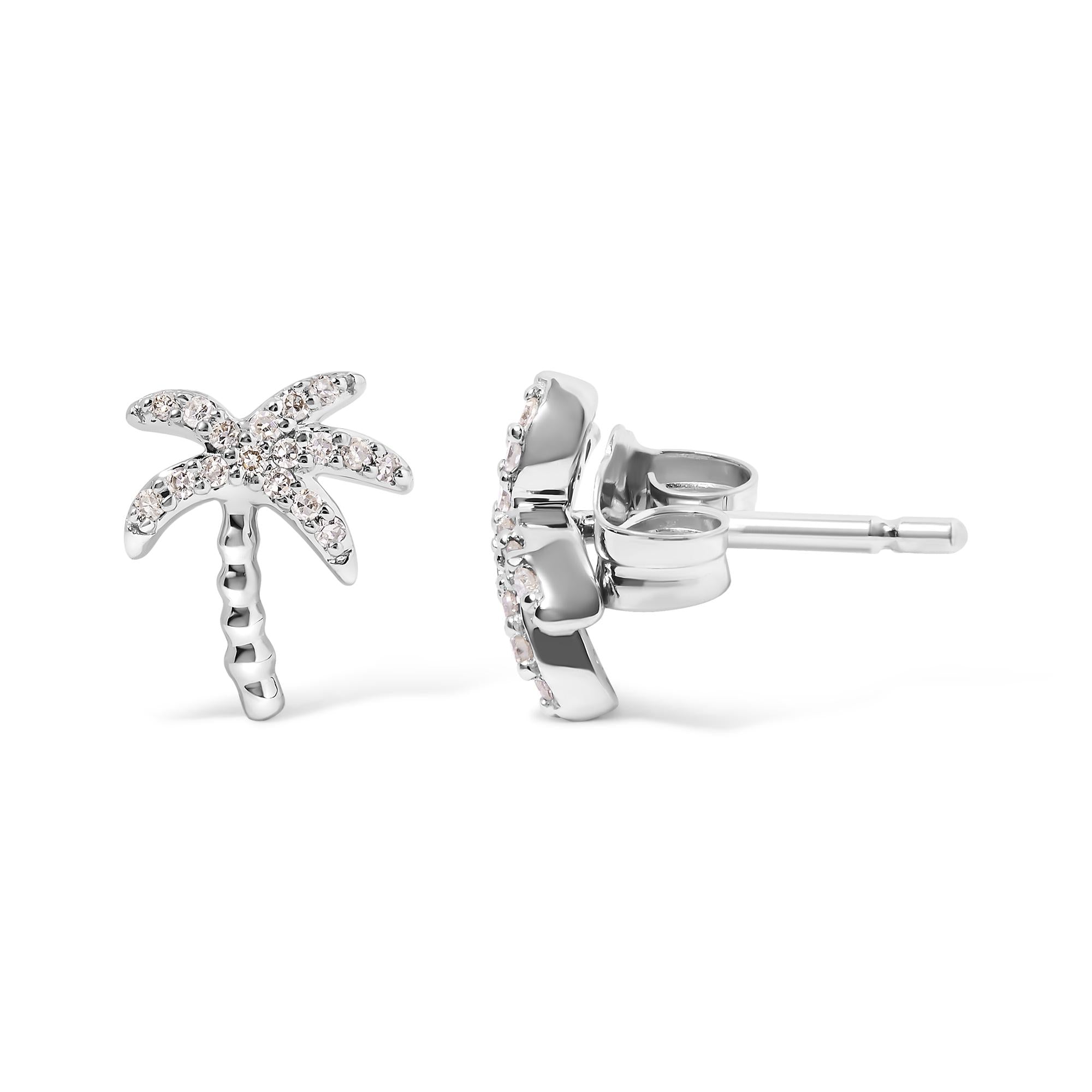 Aretes tipo palmera en oro blanco de 10 quilates con incrustaciones de diamantes de 1/10 quilates (color HI, claridad I1-I2) - Friggin Jewelry