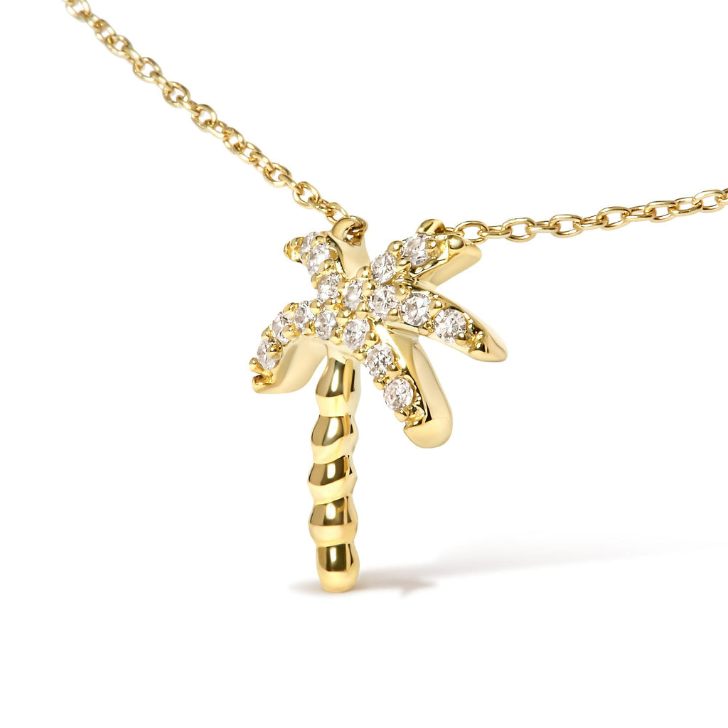 Collana con ciondolo a forma di palma in oro giallo 10 carati, 1/10 ct, con diamanti rotondi da 18 pollici (colore HI, purezza I1-I2) - Friggin Jewelry
