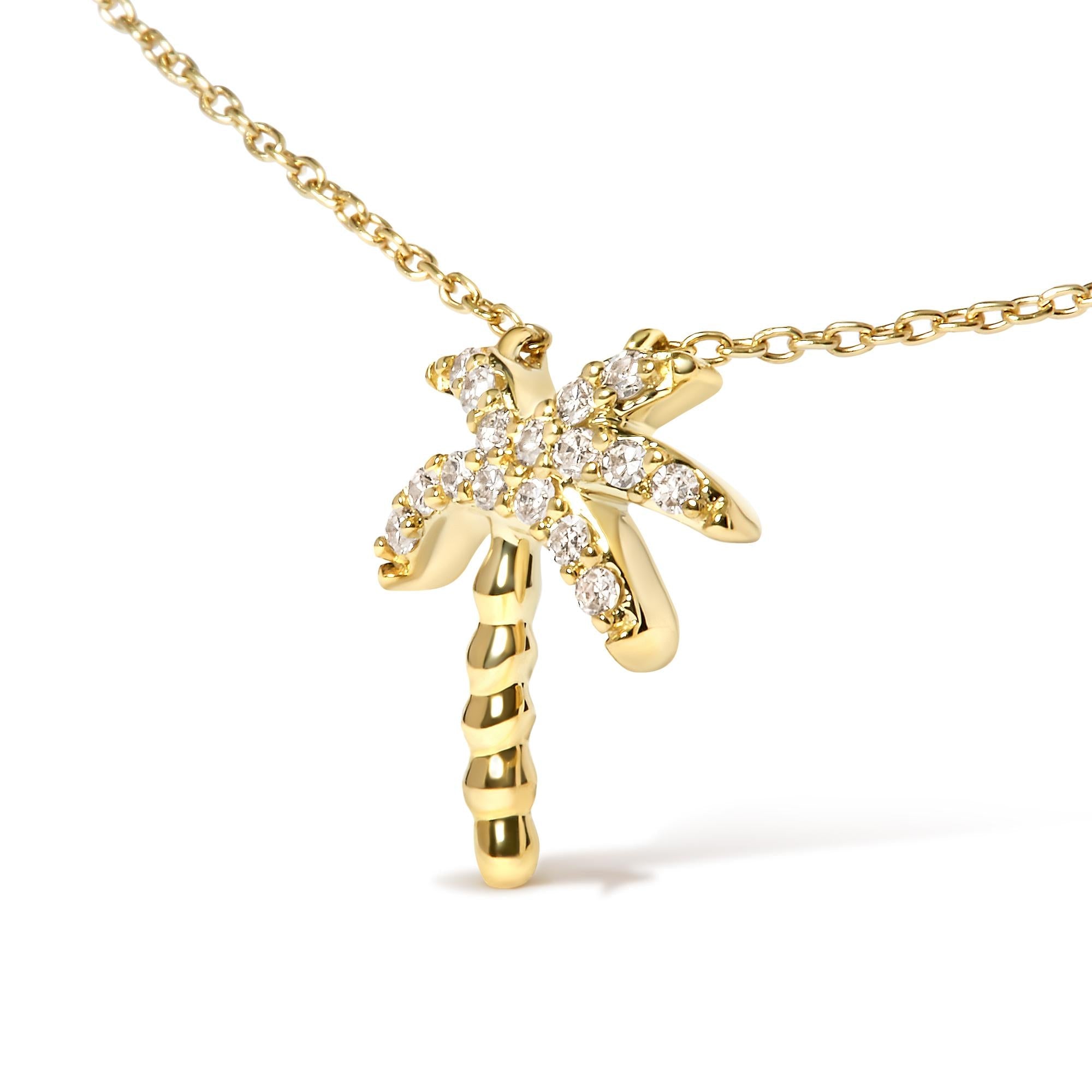 Collana con ciondolo a forma di palma in oro giallo 10 carati, 1/10 ct, con diamanti rotondi da 18 pollici (colore HI, purezza I1-I2) - Friggin Jewelry
