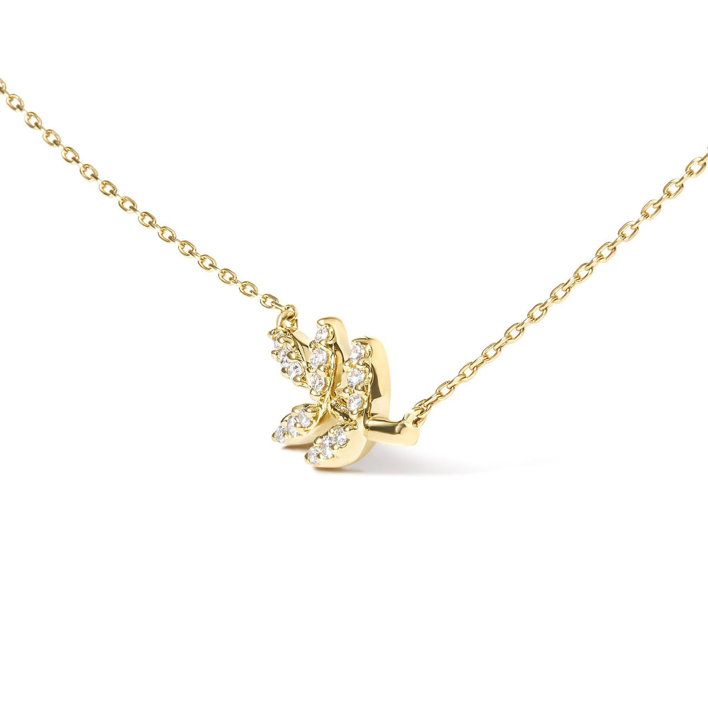 10K Yellow Gold 1/10 Cttw Diamond Leaf and Branch 18" Pendant Necklace (H-I Color, I1-I2 Clarity) - Friggin Jewelry