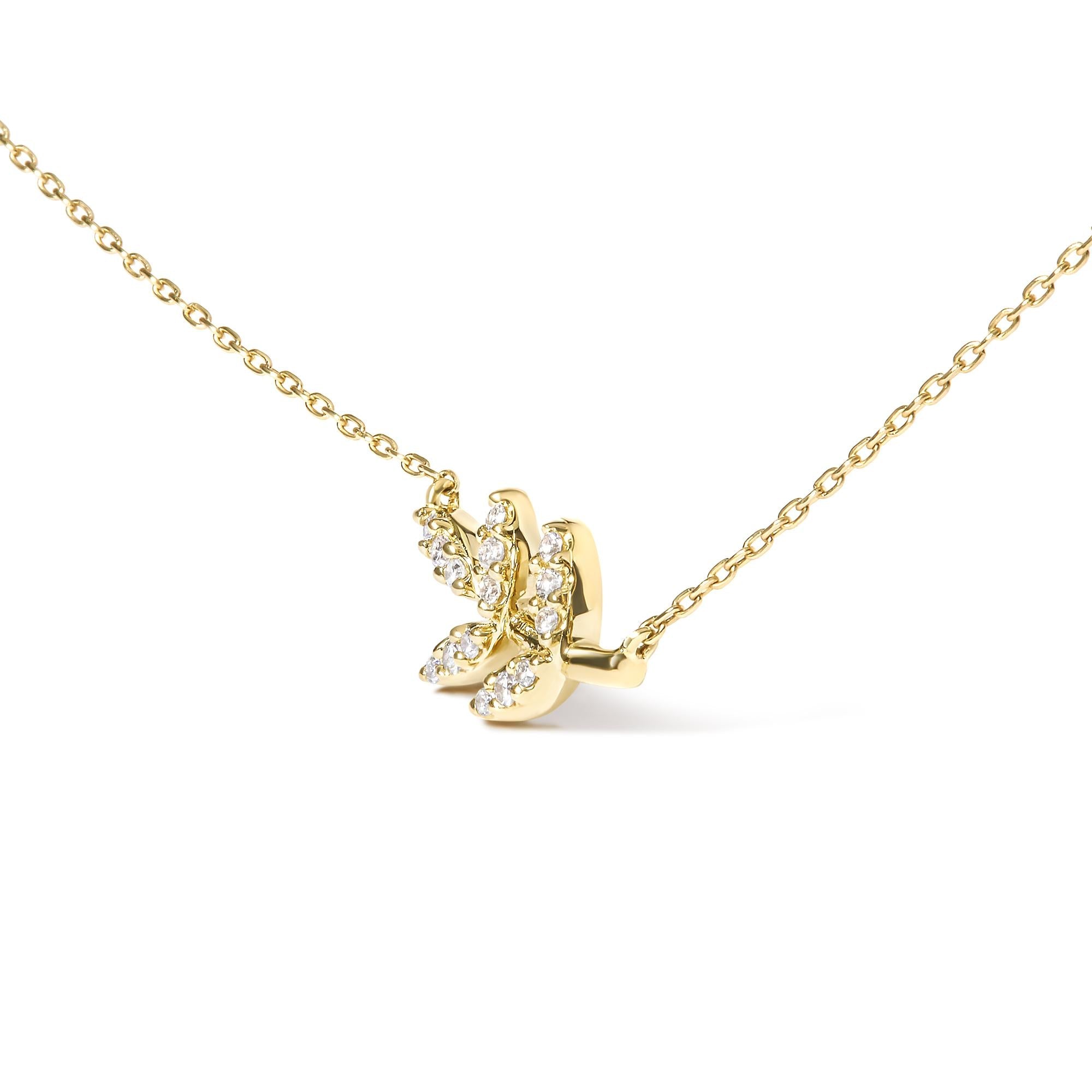 10K Yellow Gold 1/10 Cttw Diamond Leaf and Branch 18" Pendant Necklace (H-I Color, I1-I2 Clarity) - Friggin Jewelry