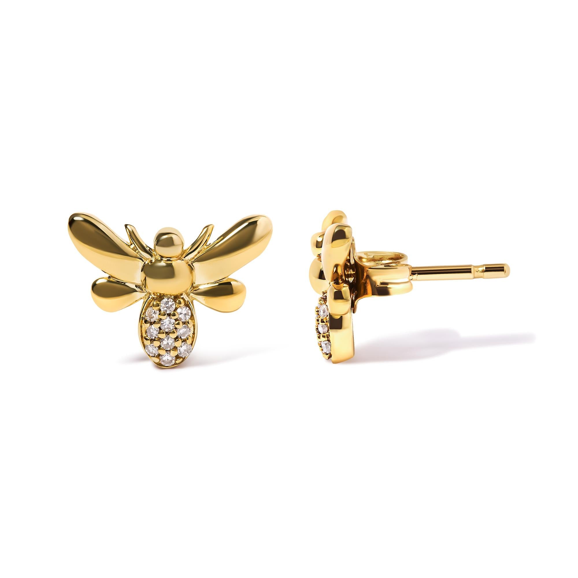 Aretes de abejorro en oro amarillo de 10 quilates con detalles de diamantes (color HI, claridad I1-I2) - Friggin Jewelry