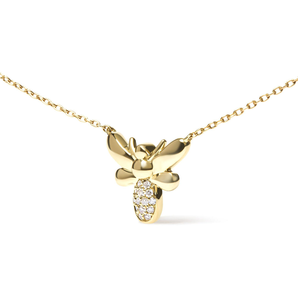 Collana con ciondolo a forma di ape con diamanti in oro giallo 10 carati, lunghezza 18 pollici (colore HI, purezza I1-I2) - Friggin Jewelry