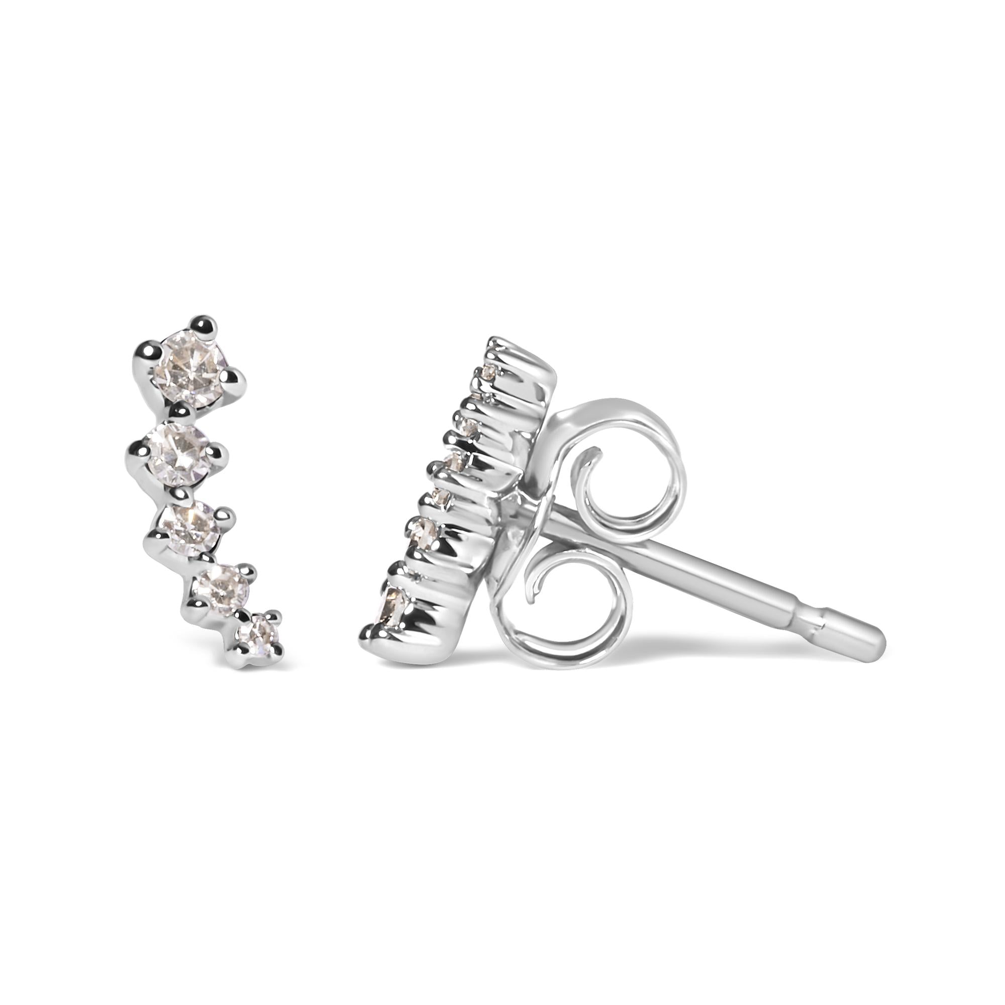 Aretes estilo trepador Journey Style de oro blanco de 10 quilates con diamantes de 1/10 quilates (color HI, claridad I1-I2) - Friggin Jewelry
